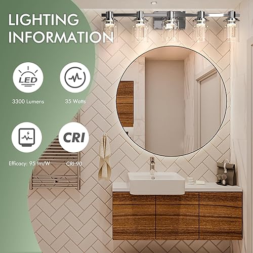 Miniatura 36 de Quntis Lámparas de baño negras de 4 luces con 5 modos de color, lámpara de tocador moderna regulable de 27 pulgadas sobre espejo, lámpara de pared