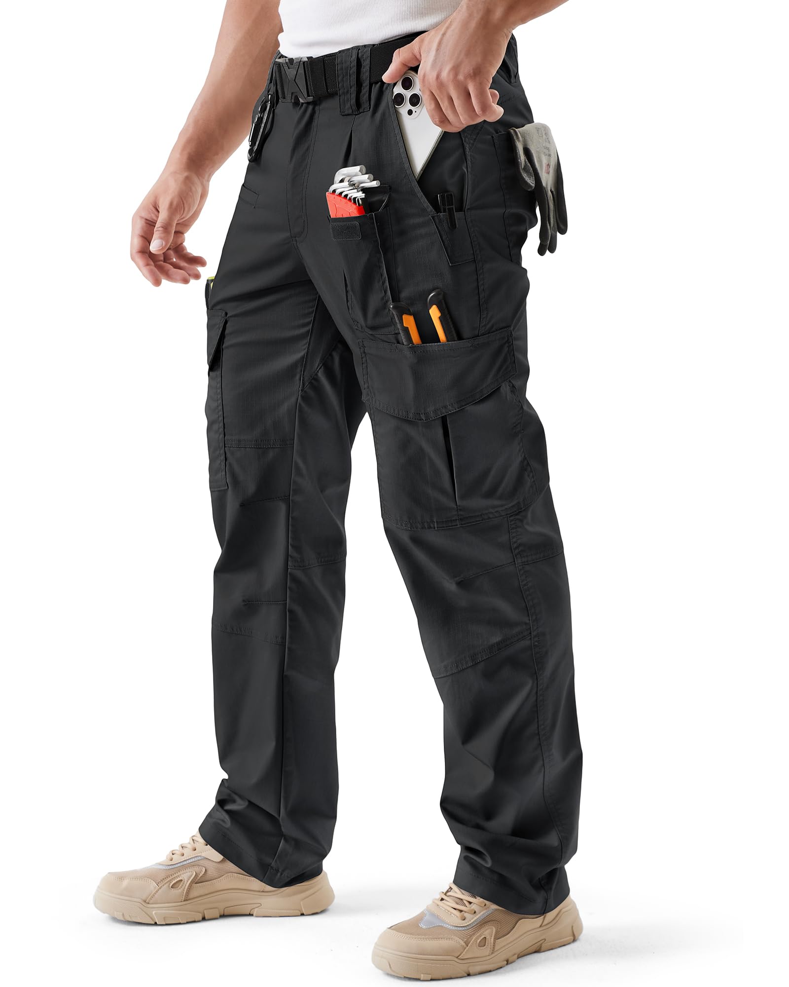 IGOLUMON Arbeitshosen Männer Stretch Cargohose Herren mit Halb-elastischer Bund Taktische Hose Outdoorhose mit Vielen Taschen