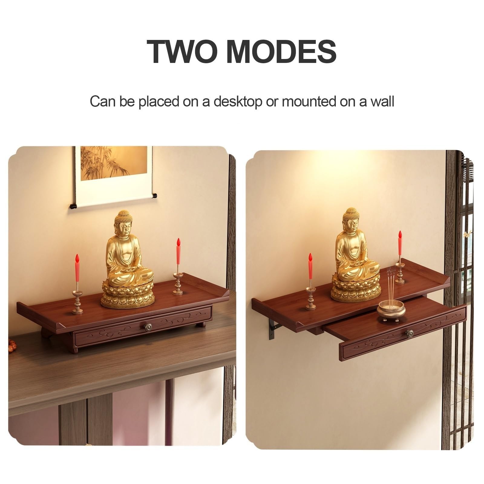 Étagère D'autel Bouddhiste Avec Étagère Coulissante, À Fixer Au Mur Ou À Poser Sur Un Bureau Support Pour Statue Bouddha Autel Table Méditation Meuble D'autel Pour Prière(DESKTOP,50CM/19.68")