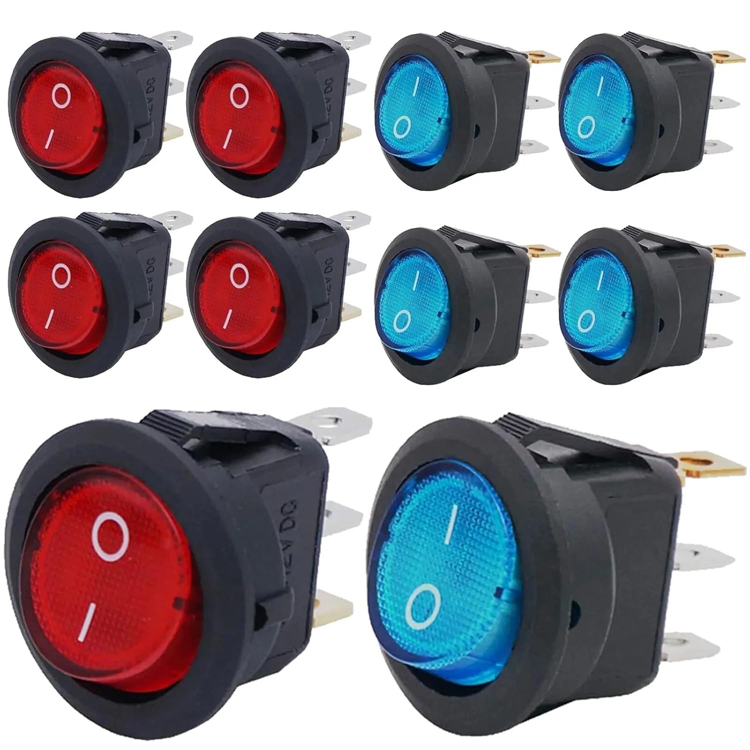 KCD1 On/Off 3-Pin 2-Position Snap 20A 12V Red LED Round Boat Rocker Switch 8Pcs(8pcs Green Orange)