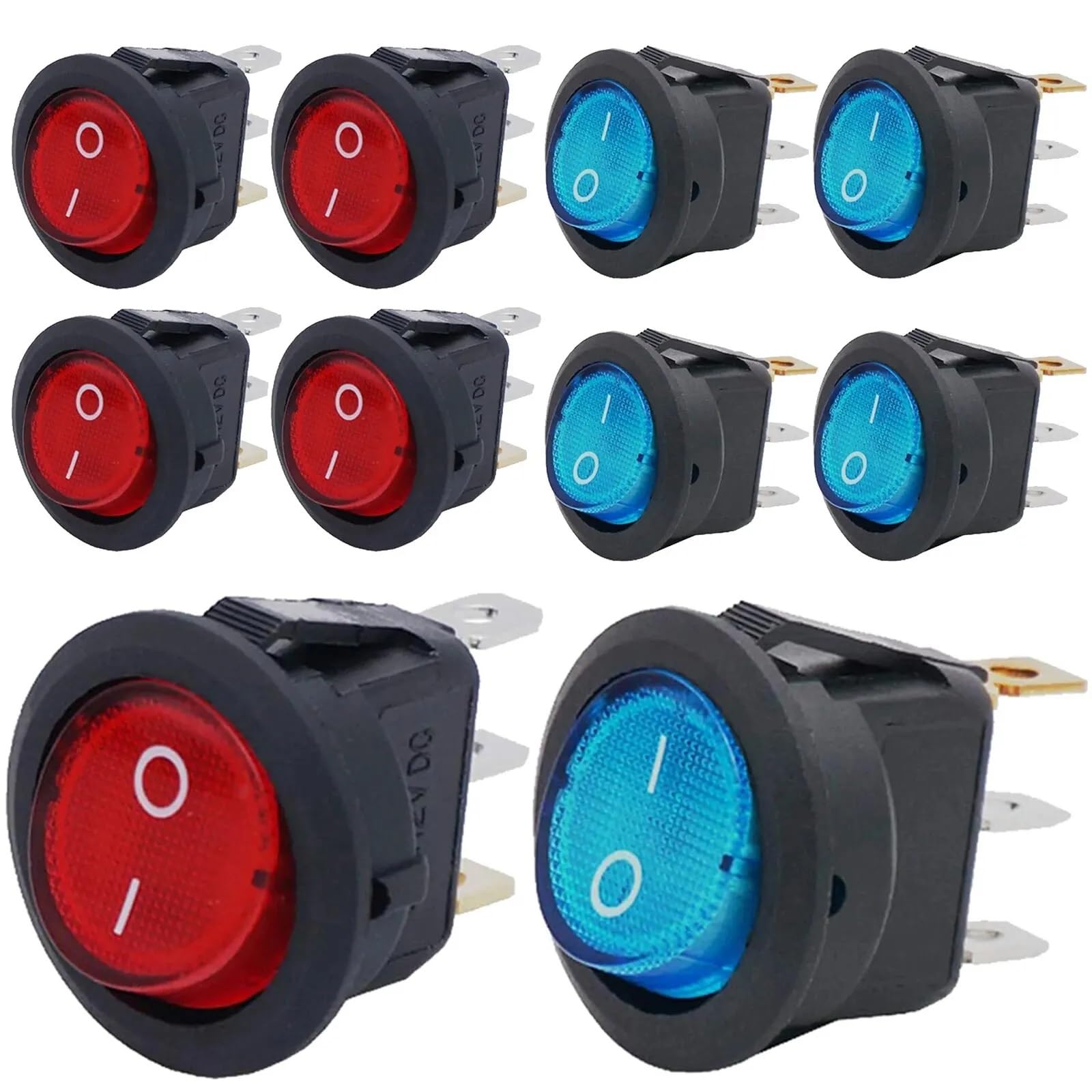 8pcs KCD1 On/Off 3-Pin 2-Position Snap 20A 12V Red LED Round Boat Rocker Switch with LED for Househeld DIY Replacement(8pcs Green Orange)