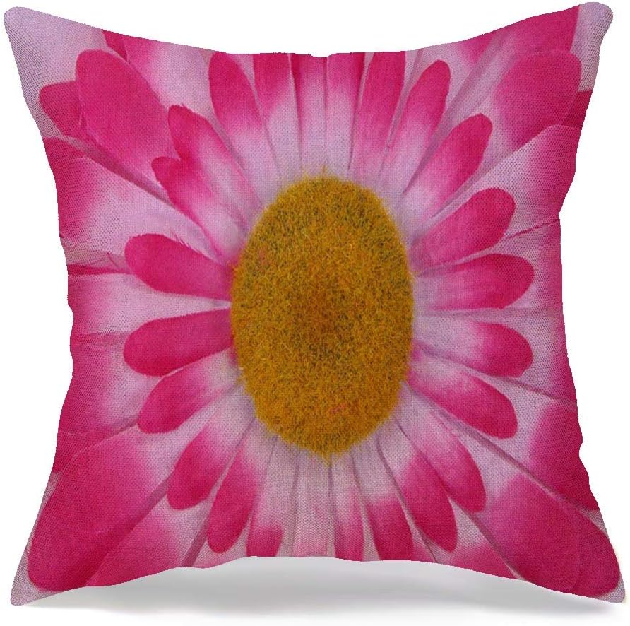 Pillow Cover Red Close Shutter Pink Gerber Daisey Artificial Flower Vibrant Nature Color Flora Floral Outdoors Soft Decorative Linen Square Throw Pillow for Couch Sofa Cushion Cover 16x16 inch