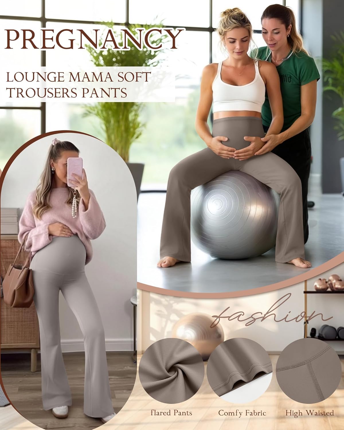 3 Pack Maternity Flared Leggings Over The Belly Yoga Bootcut Stretchy Pregnancy Pants Lounge Mama Soft Trousers - Image 4
