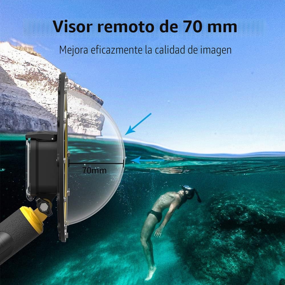 TELESIN Dome Port para GoPro Hero 12/11/10/9 Black, Funda Impermeable de 6 Pulgadas con Flotador Empuñadura, con Pistola de gatillo y Toma subacuática para fotografía subacuática
