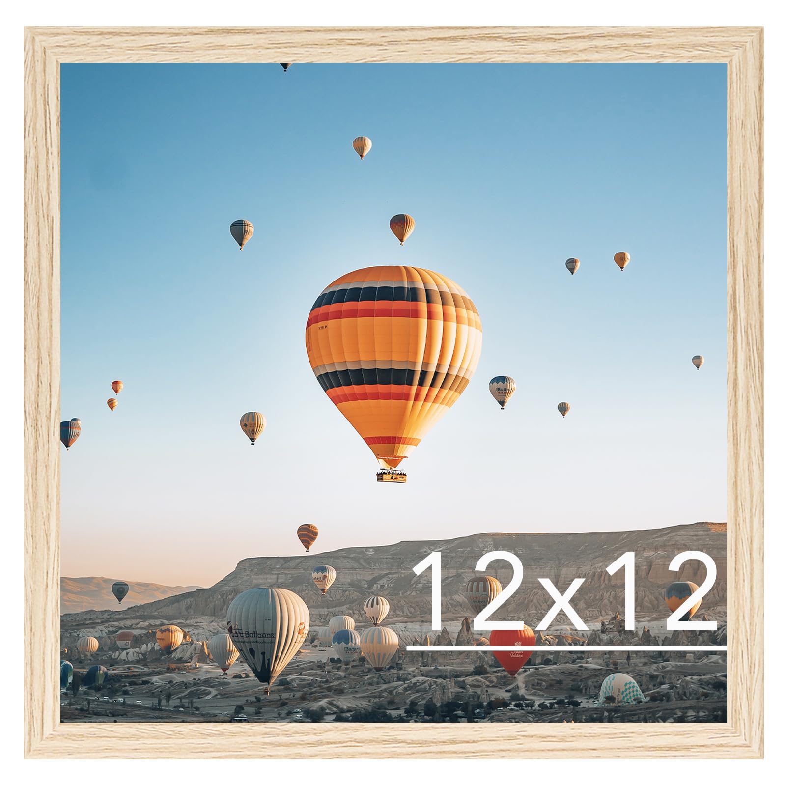 JCJMY 12x12 inch Picture Frame, Horizontal and Vertical Formats for Wall Hanging, 12 x 12 Square Wall Gallery Poster Photo Frame with Shatter Resistant Plexiglass, Natural