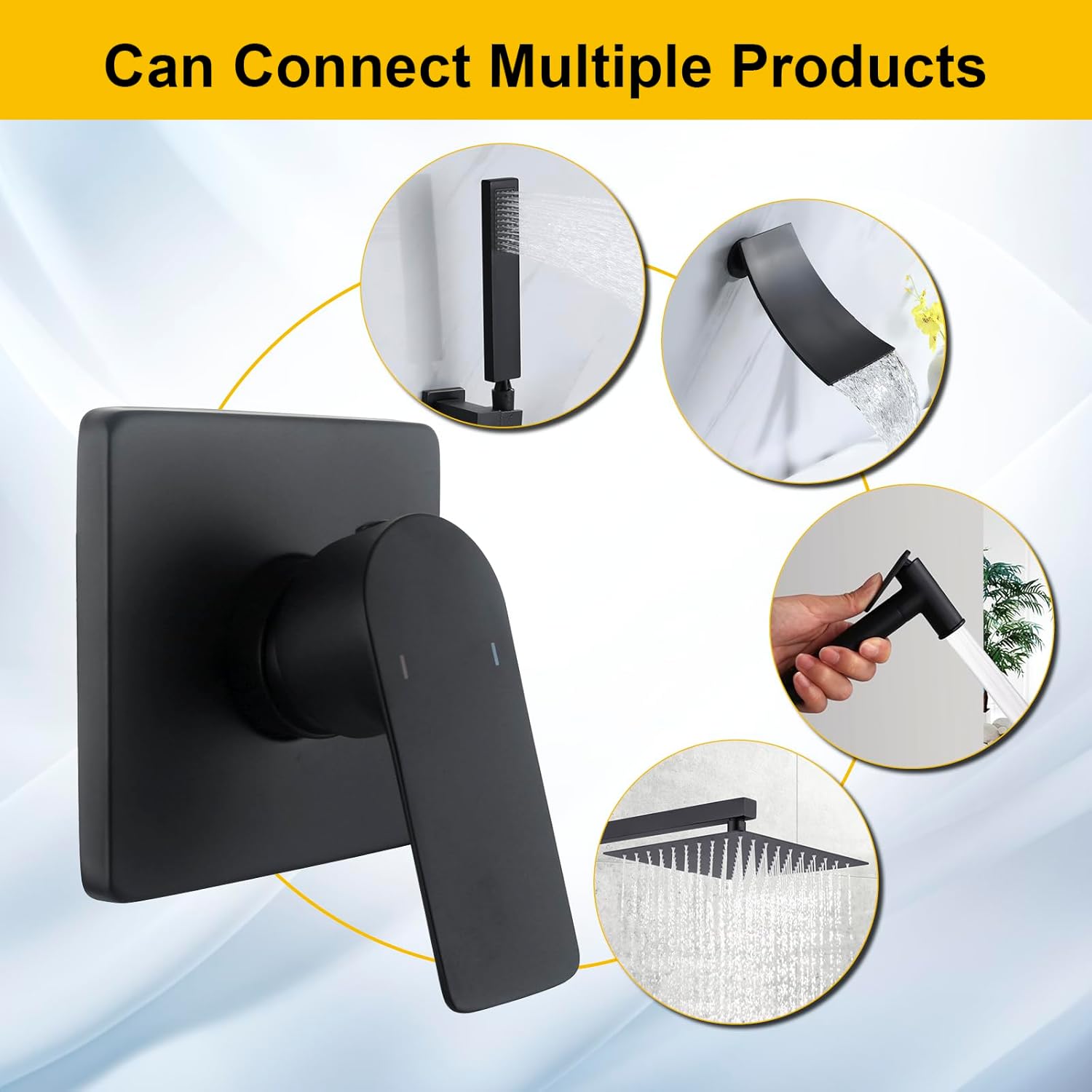 Shower Mixer Valve with 5.3 Inch Cover Pated, Square Single Function Shower Handle Valve Single Handle Bathroom Trim Kit Rough-In Valves, Matte Black