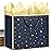 SHIPKEY 12 Pack Navy Star Gift Bags with Gold Frame, 12.5x4.5x11 Inches Large Paper Bag with Ribbon Handles, Star Shopping Bags (32x11.5x28 cm)