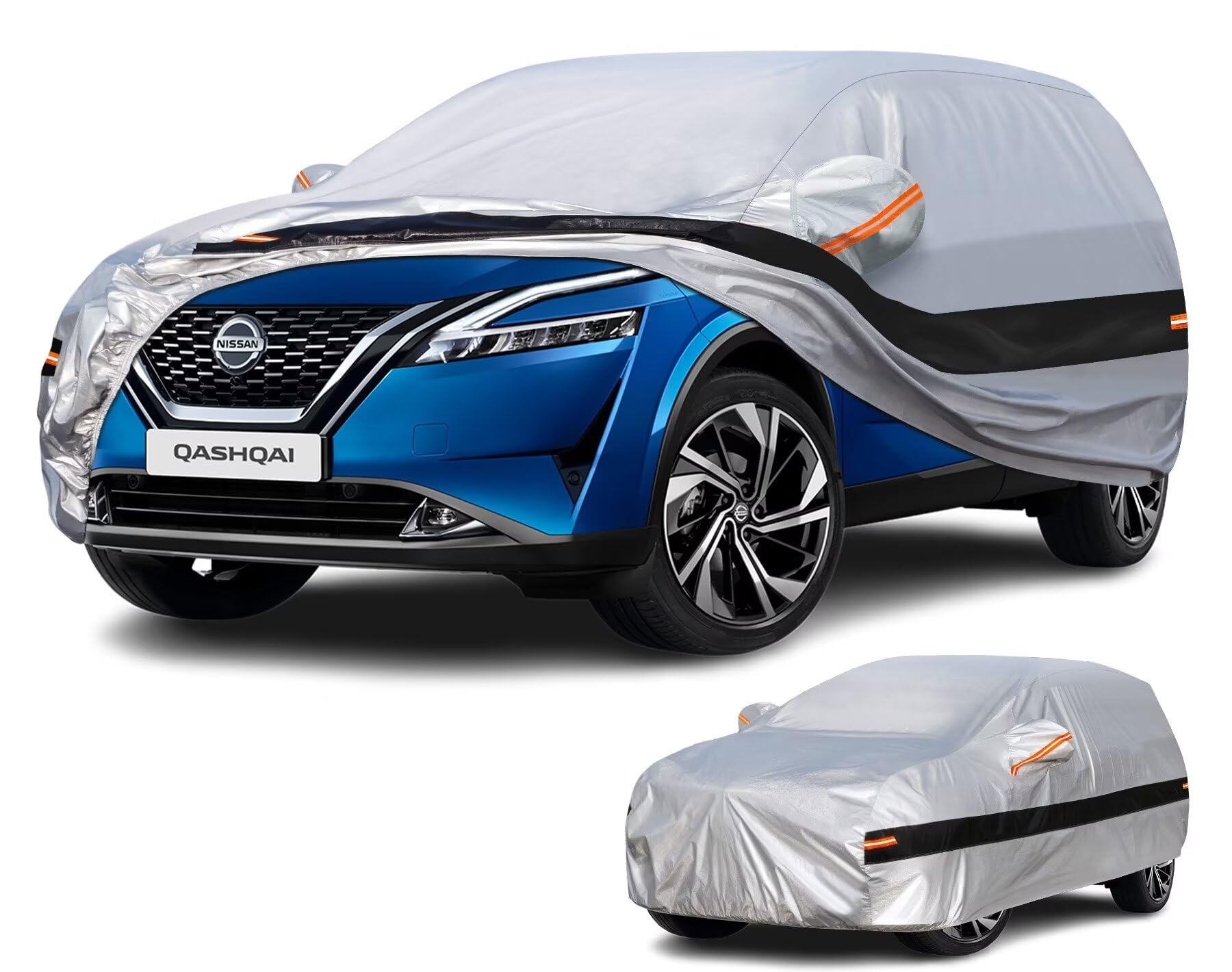 Funda Coche Exterior SUV para Nissan Qashqai(2007-2025),Funda Coche 10 Capas de Protección,Cubre Coche 100% Impermeable,Antipolvo,Cortaviento,Impermeable a la Lluvia,Protección UV