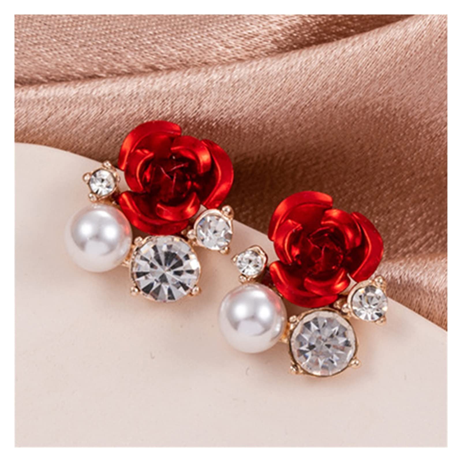 Orecchini a Bottone con Strass a Forma di Rosa Rossa per Donna, Orecchini a Farfalla con Ali d'Angelo, Fiori di Perle, Gioielli da Sposa per Matrimonio e Fidanzamento. Orecchini d