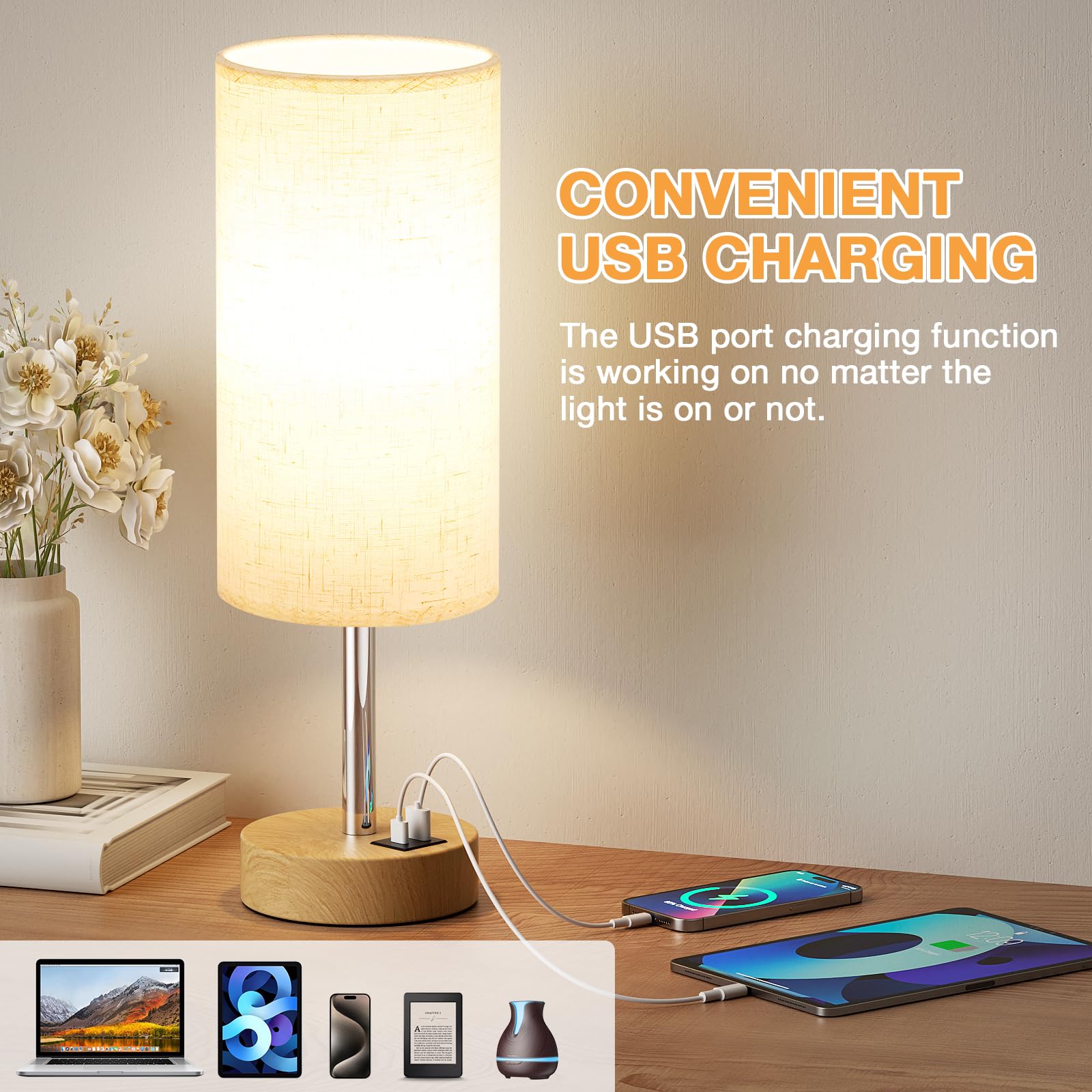 Aooshine Bedside Lamps, Table Lamp for Living Room Bedroom Touch Lamps Bedside with USB A+C Charging Ports - Image 4