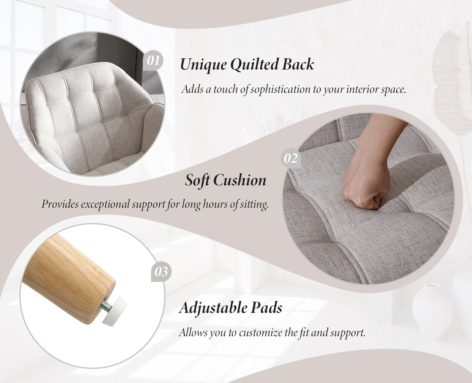 Ya-Home Poltrona Imbottita Poltroncina Moderna in Tessuto di Lino Sedia da Salotto con Gambe in Legno Poltrone con Braccioli per Camera da Letto/Soggiorno, Beige