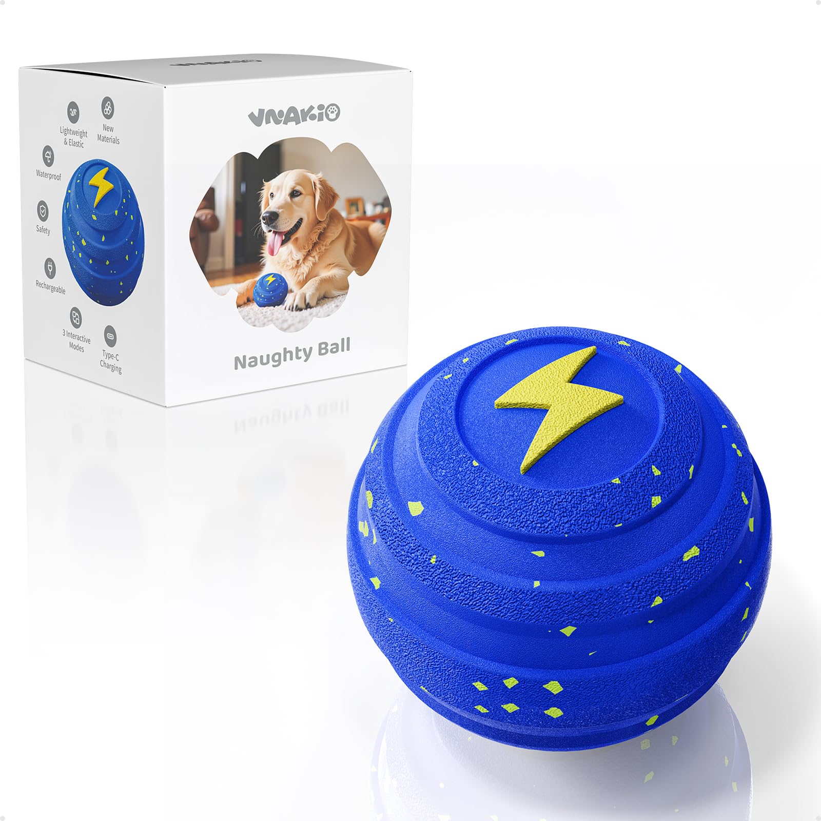 VNAKIO Interaktives Hundespielzeug, Bälle bewegen sich – intelligenter automatischer hüpfender interaktiver Hundeball, haustiersicheres E-TPU-Material, IPX7 wasserdicht, Anti-Langeweile