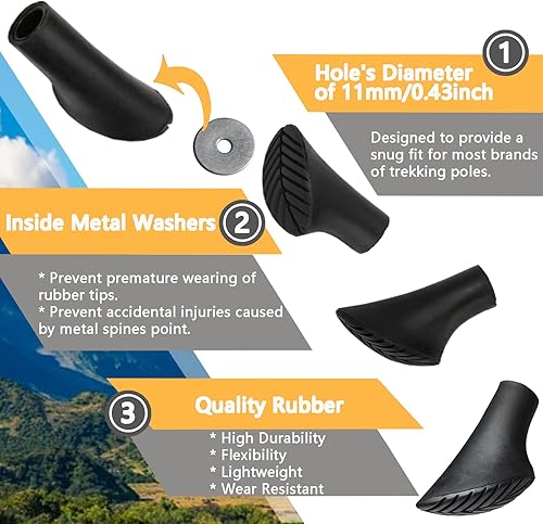 Miniatura 4 de Puntas de bastón de senderismo, puntas de goma para bastones de senderismo, 6 piezas de protectores de repuesto, puntas de goma, pies de goma que se