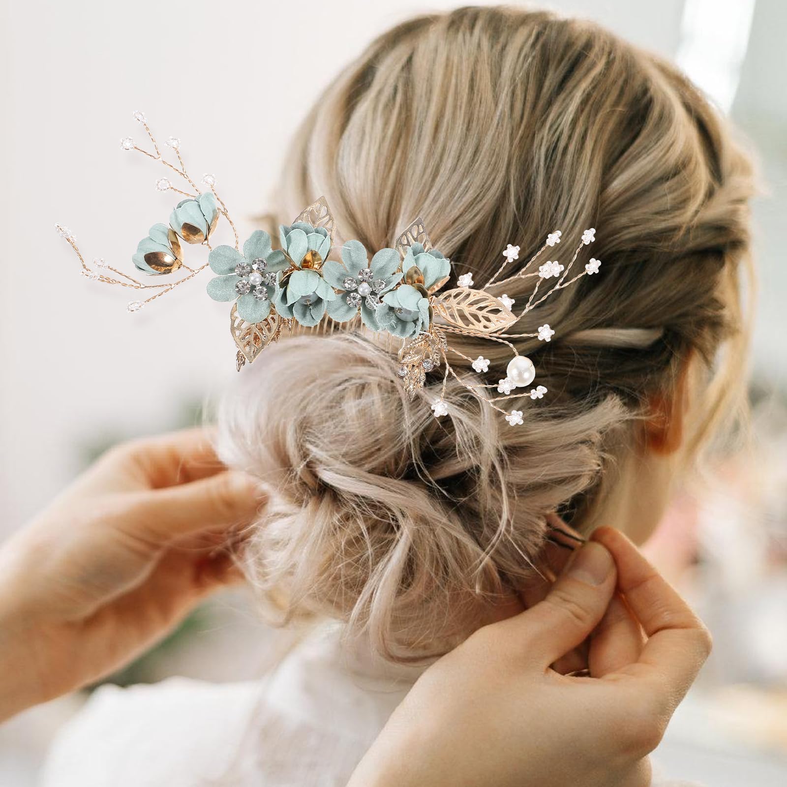 NUOBESTY 4Pcs Wedding Hair Clip Comb Handmade Bridal Hair Clip Pearl Floral Amazon.com : NUOBESTY 4Pcs Wedding Hair Clip Comb Handmade  main image 2