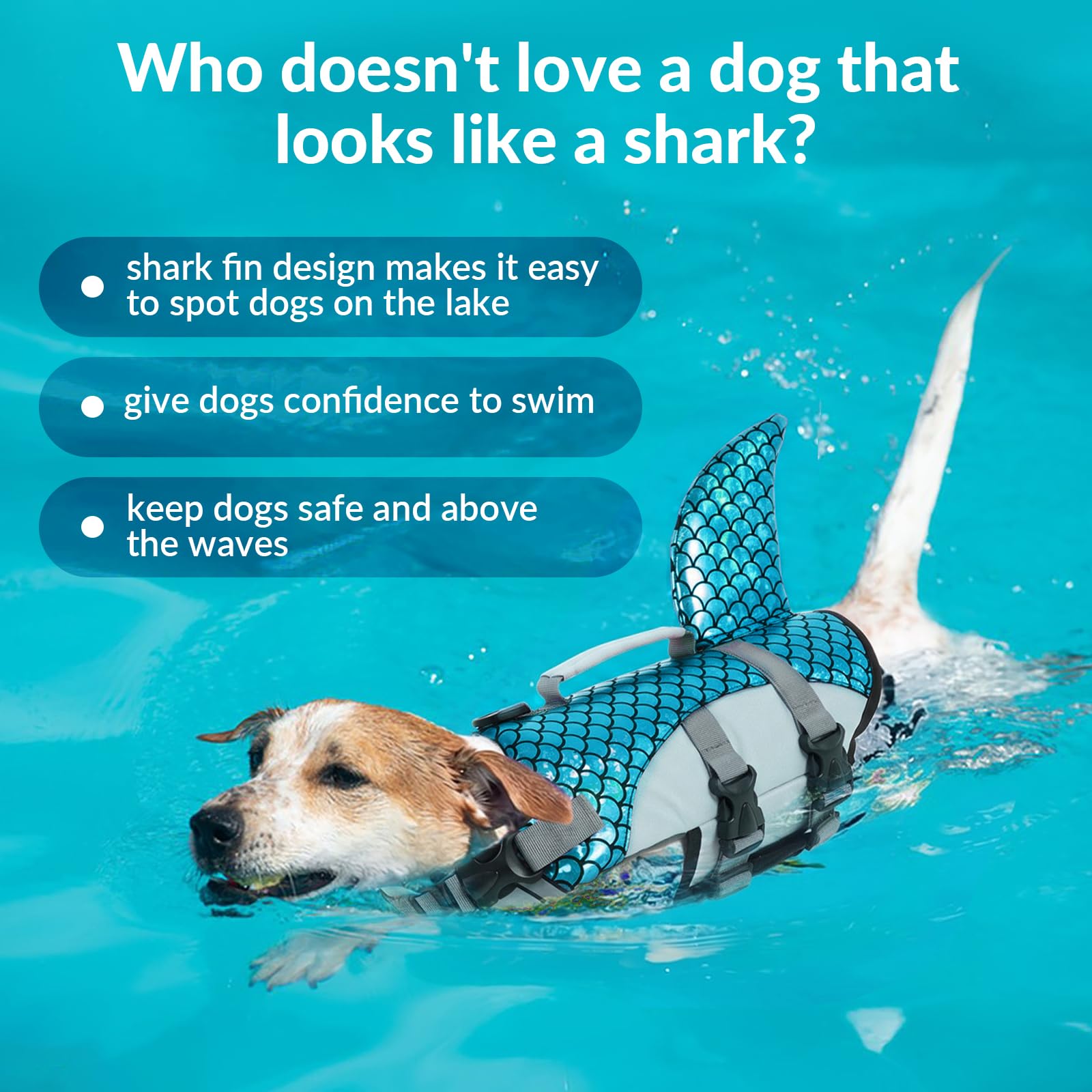 Schwimmweste Hunde Hai, Hundeweste Schwimmen Leicht Sicher Für Wassersport, Hundeschwimmweste Hunde Jacket Mit Griff, Sorgt Für Sicherheit Und Komfort Ihres Haustiers Beim Schwimmen(Blau, L)