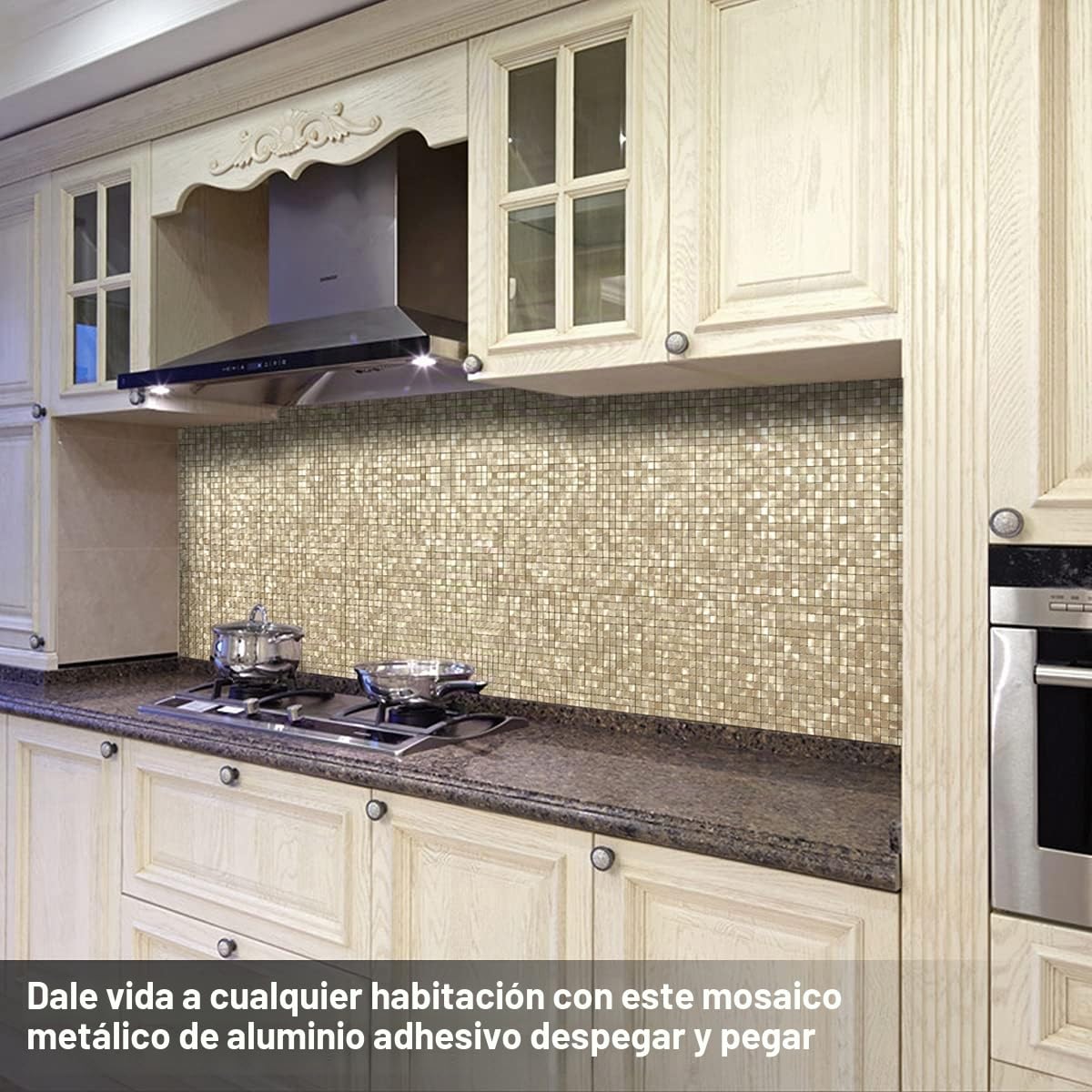 BeNice Pegatinas Azulejos Cocina Autoadhesivas Mosaico Dorado 10pzs