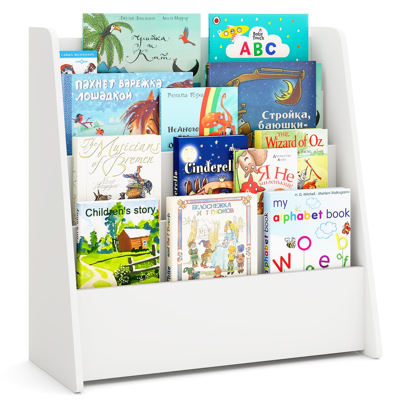 COSTWAY Kinderregal mit 4 Fächern, Bücherregal für Kinder, Zeitungsständer, Aufbewahrungsregal für Kinderzimmer, Spielzimmer, 57,5 x 26,5 x 59 cm (Weiß)
