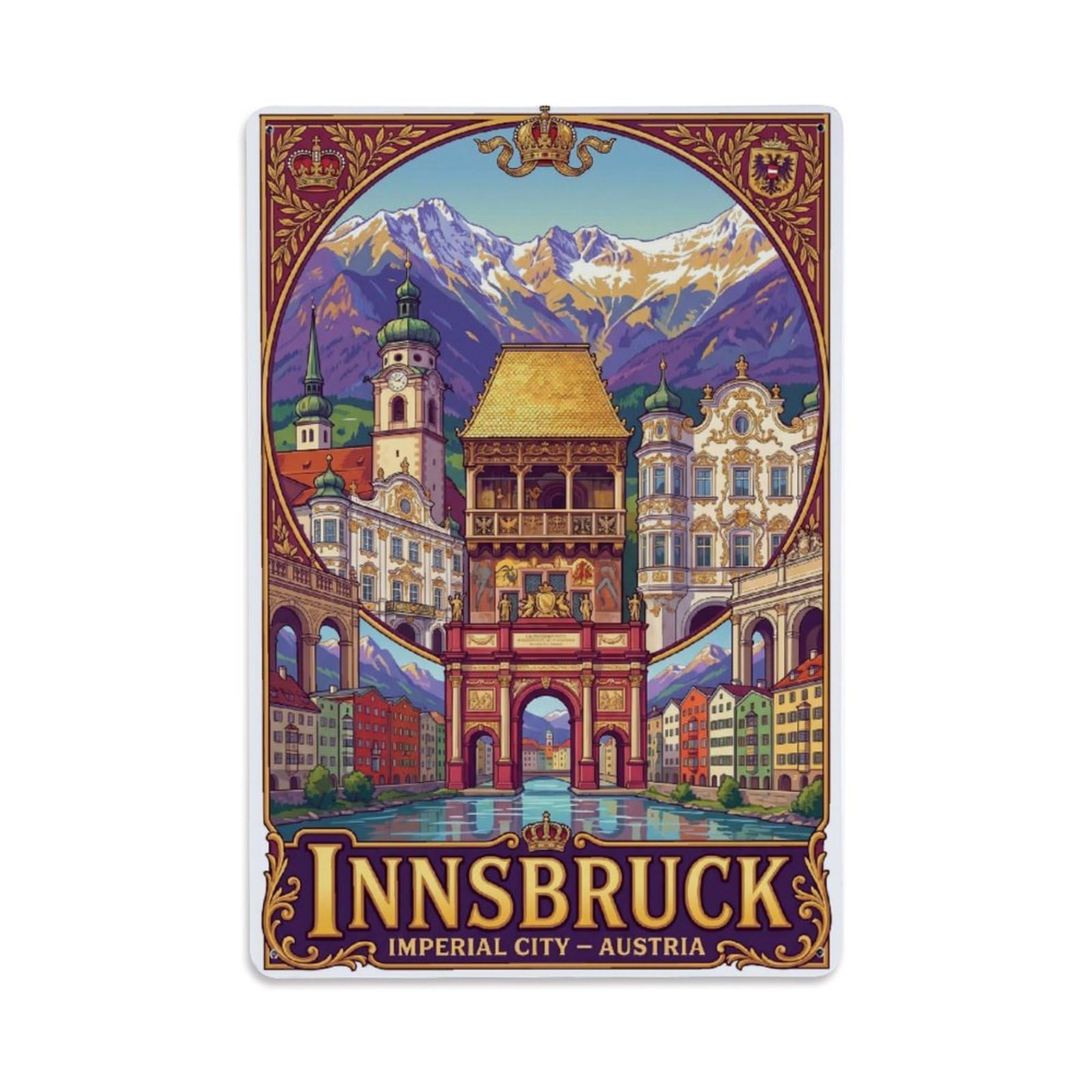 Olhnbad Style Mountain Innsbruck Austria Historic Alpine Travel Metal Tin Sign