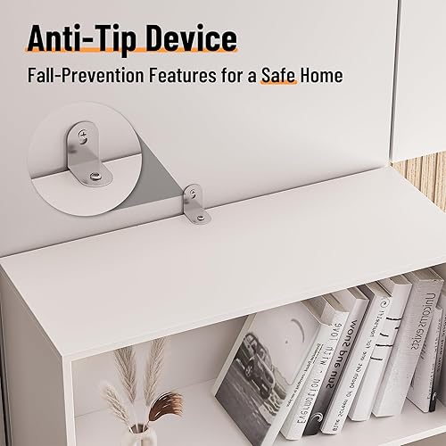 Miniatura 8 de Estantería de 72 pulgadas de alto con almacenamiento, estantería de 7 niveles acanalada con cajón, estante organizador de libros con dispositivo