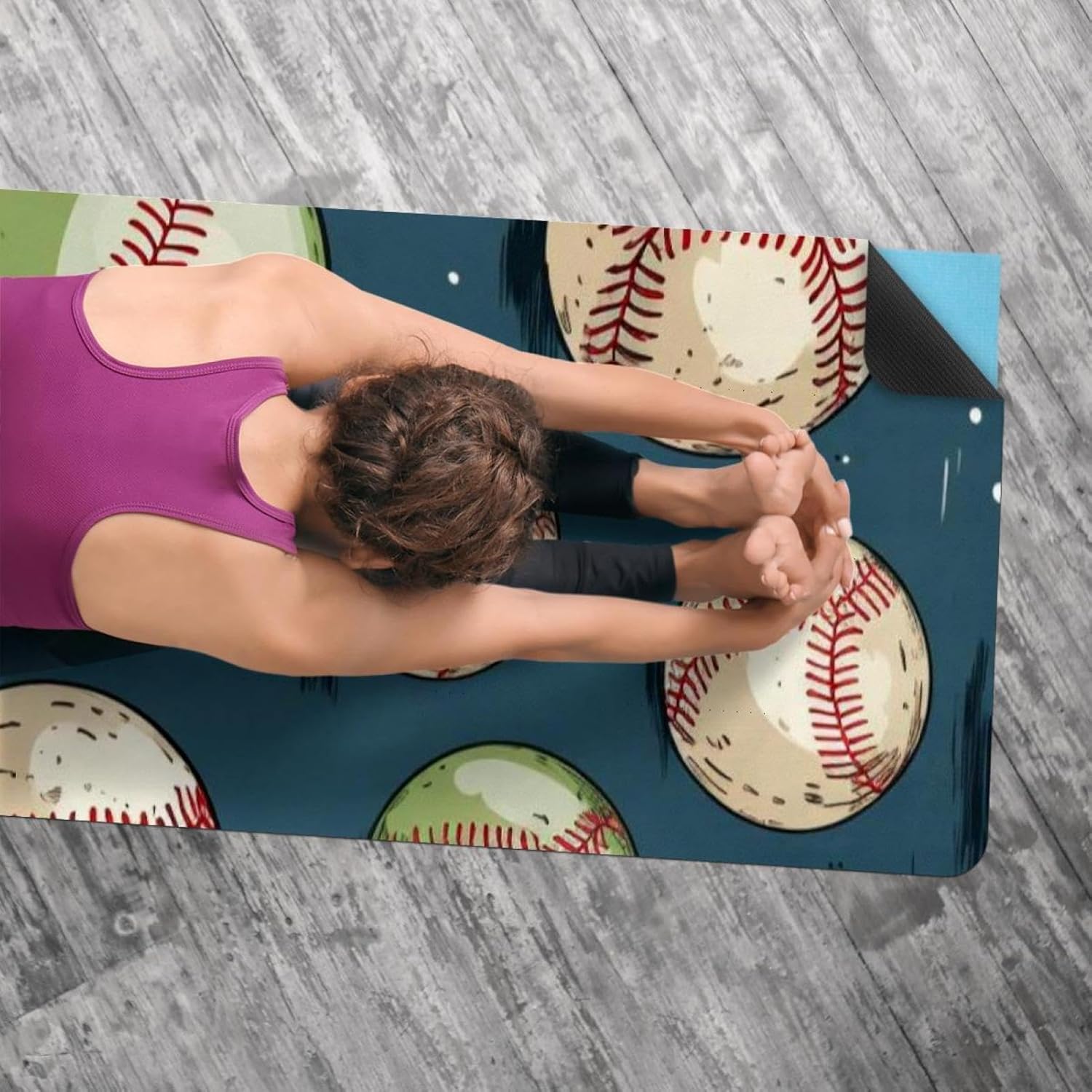 Yoga Towel, Baseball Pattern Non Slip Sweat Absorbent Hot Yoga Mat Towel for Hot Yoga, Pilates and Fitness - 72.8" x 26.8"