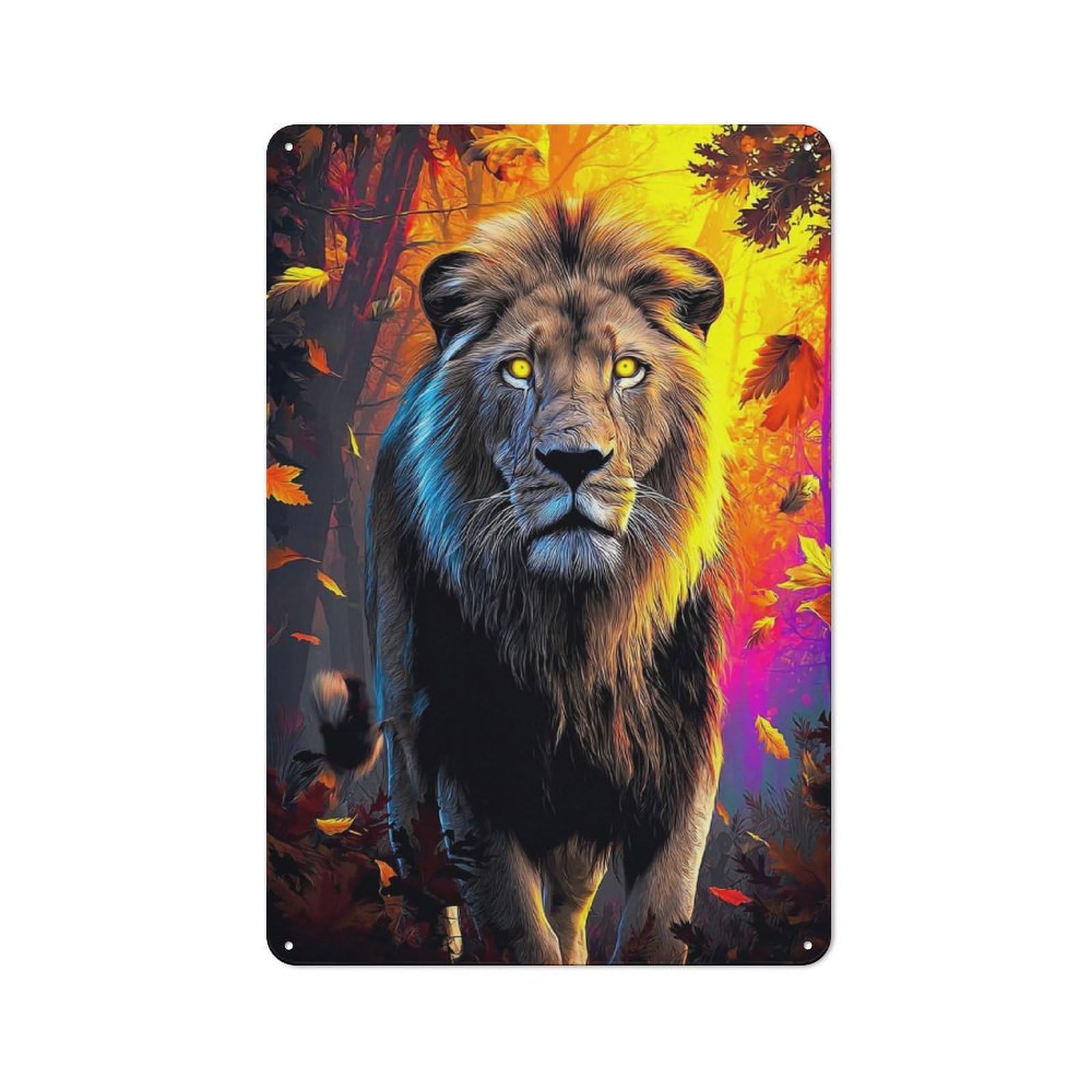 Junmoney Golden Lion In Autumn Forest Shed Metal Sign With Design 30X20cm, Outdoor Room Shed Wall Decor For Shed, Garden Room, Porch Or Garage