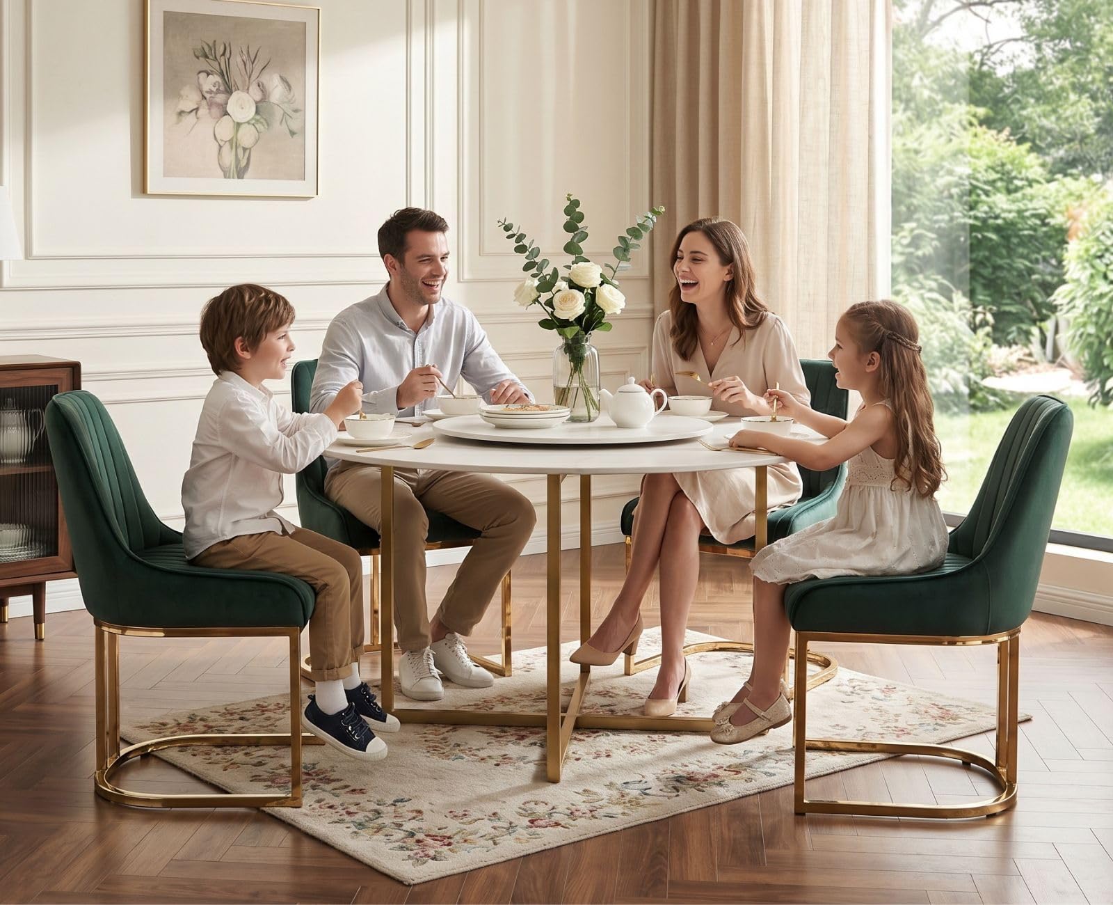 chairus 2 PZ Sedie da Pranzo in Velluto con Gambe in Metallo, Verde | Sedia Imbottita con Schienale Sedie da Cucina con Gambe in Metallo Dorato Sedia Moderna Design per Sala da Pranzo/Soggiorno