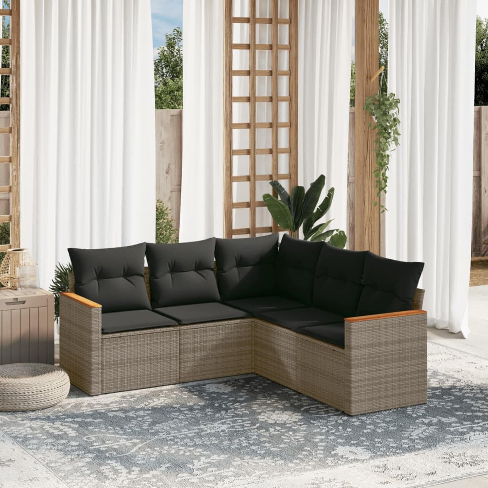 IKAYAA 5-TLG Garten Lounge Set - Polyrattan Eckgruppe Mit Verstellbarem Tisch & Stauraum