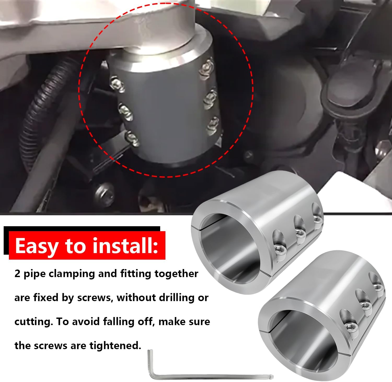 2" Steel Weldable Tube Clamps Bolt with Hex Wrench Compatible with Honda Talon On Roll Cage Mount; 2PCS Split Collar Tube Clamps