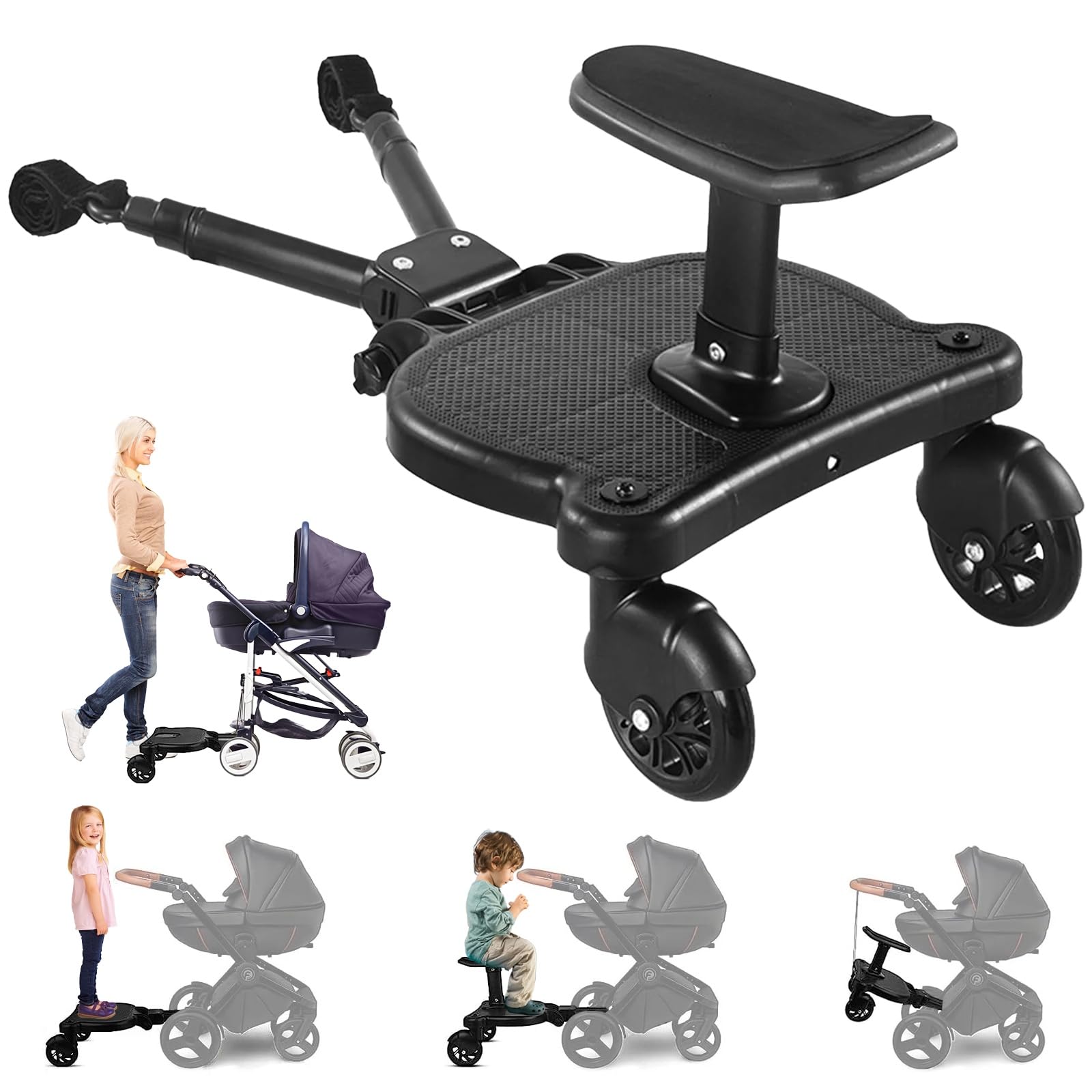 Tabla universal para cochecito, 2 en 1, para sentarse y estar de pie, sostiene a niños de hasta 55 libras con ruedas, accesorio para cochecito de bebé con asiento desmontable para niños de 3 a 7 años