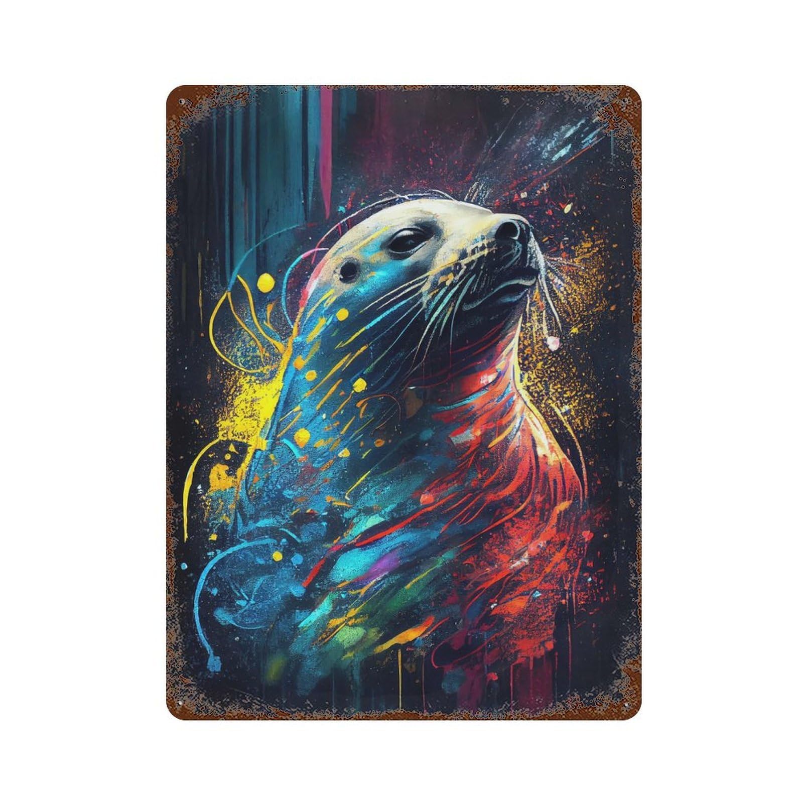 The Howling Seal Rustic Tin Plaque 15.7"x11.8", for Living Room, Hallway And Home Decor, Decorative Metal Wall Art