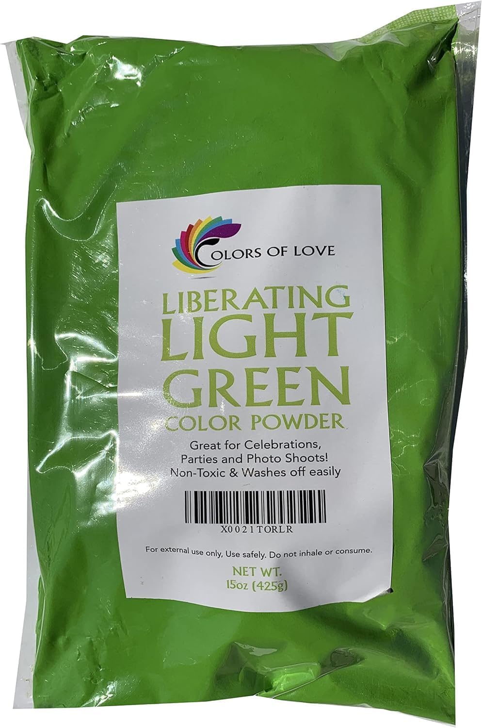 Colors of Love Light Green Holi Color Powder - 15 Oz Bag - Ideal for Events, Bath Bombs, Youth Group Color Wars, Holi Events and More!
