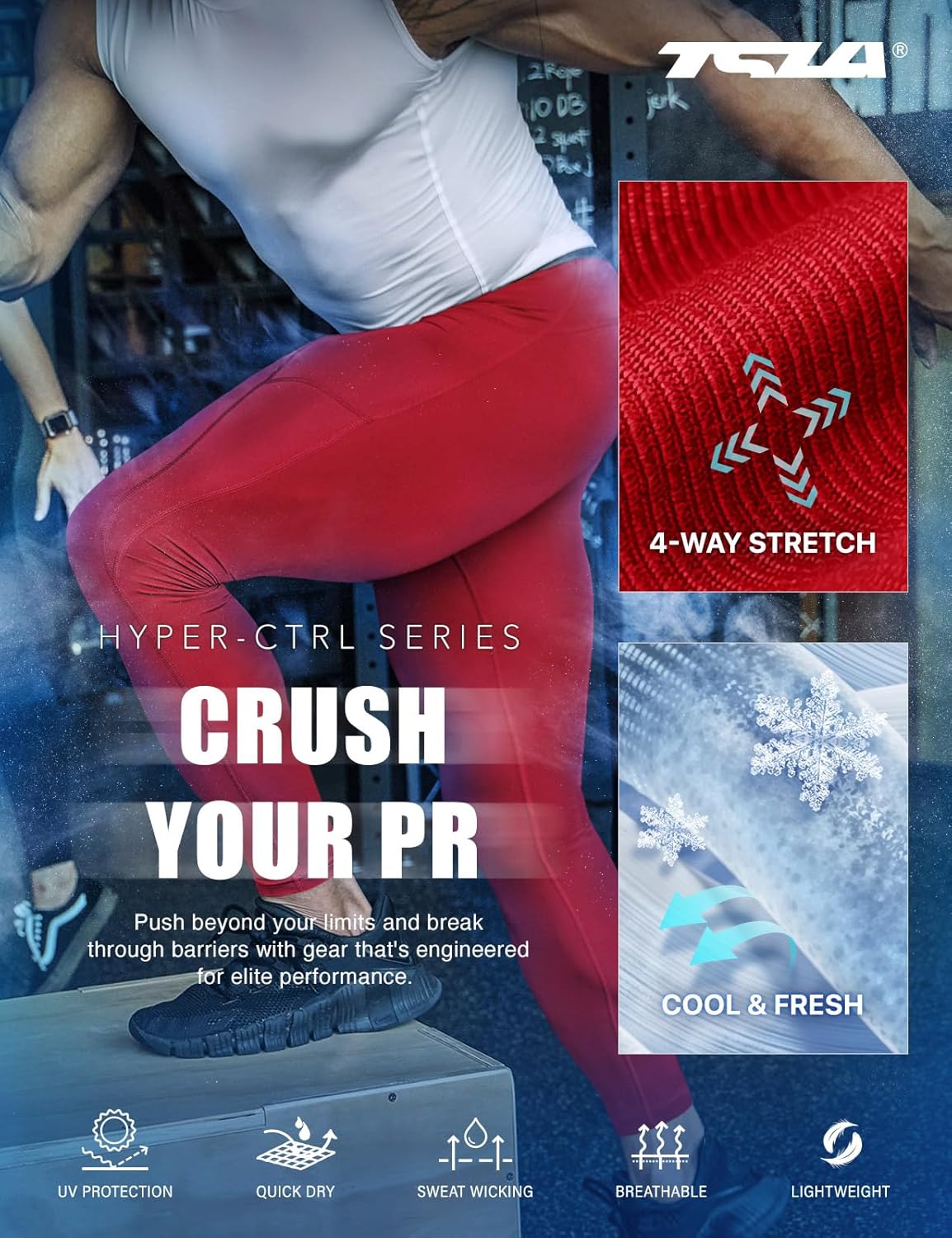 TSLA Men's Compression Pants, Cool Dry Athletic Workout Running Leggings Tights with Pockets - Image 6