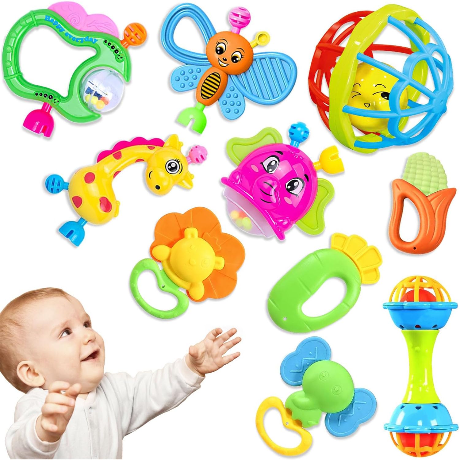 Sonajeros para Niño, 10 PCS Juguetes de Sonajero y Mordedor Sonajeros ...