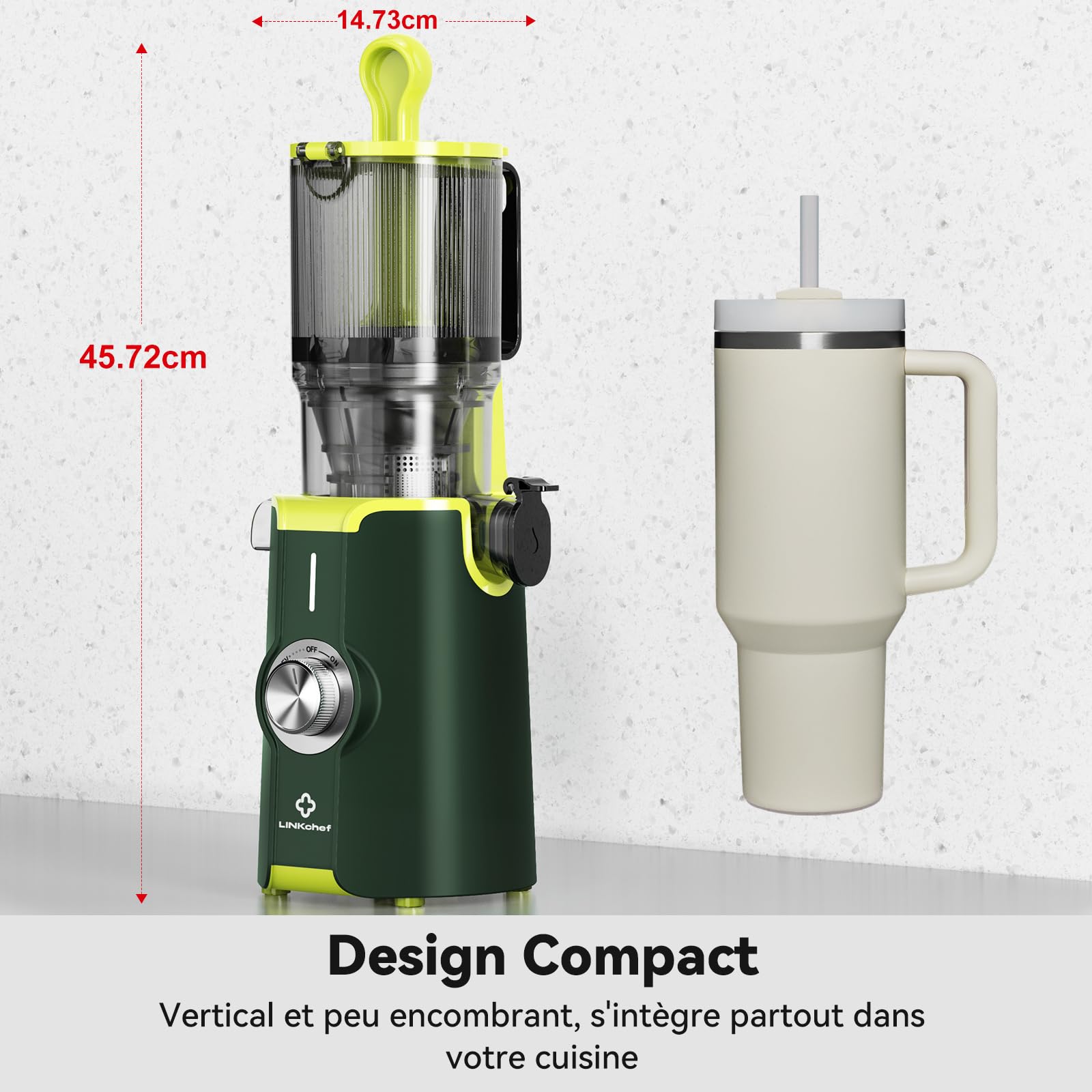 LINKChef Extracteur de Jus Vertical | Slow Juicer 200W | Goulot Large 115 mm pour Fruits & légume Entiers | Avec Livre de Recettes, Nettoyage Facile, Sans BPA, Vert