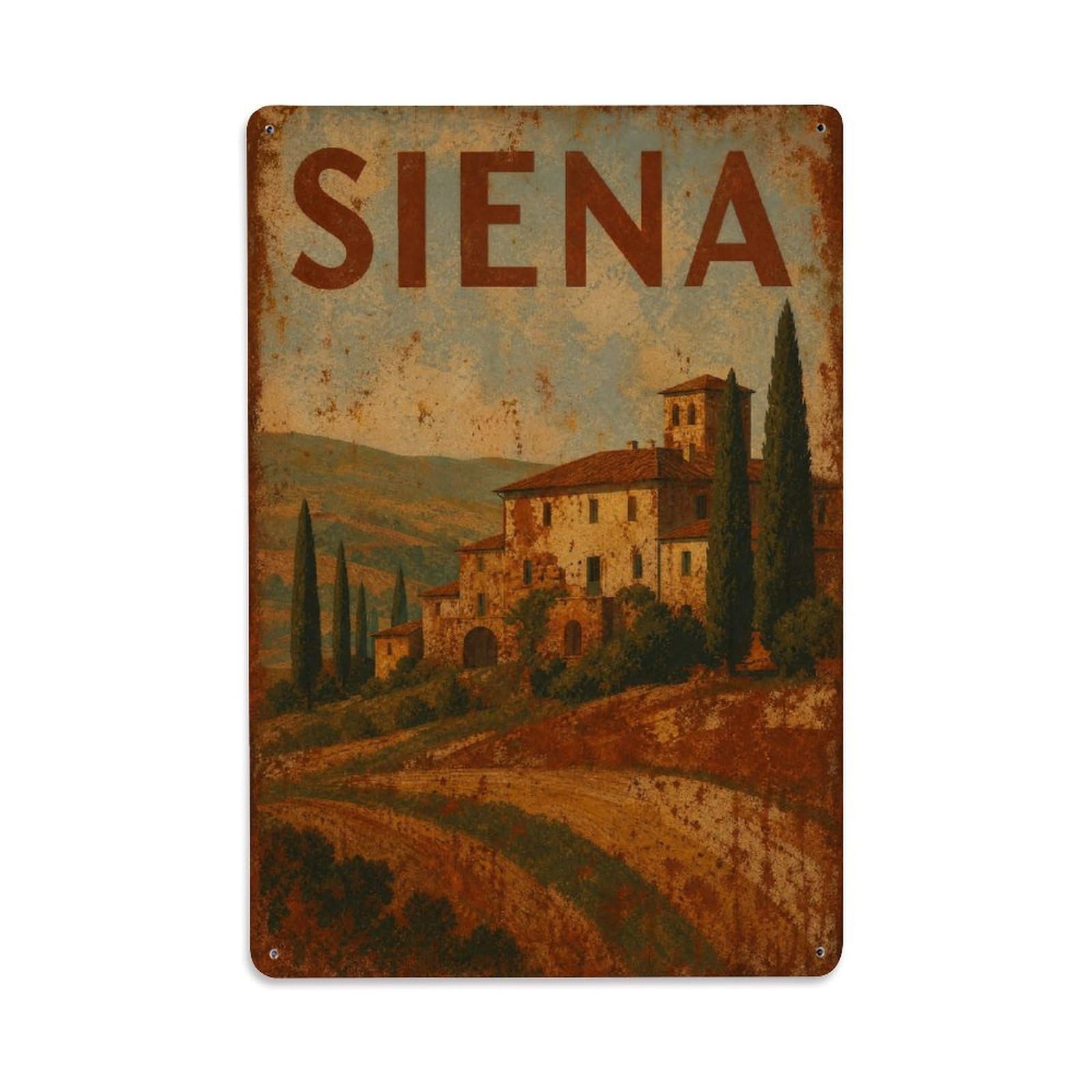 Huiyhb 8X12inch(20X30cm) Vintage Travel Siena Countryside Villa Landscape Italy Metal Tin Sign