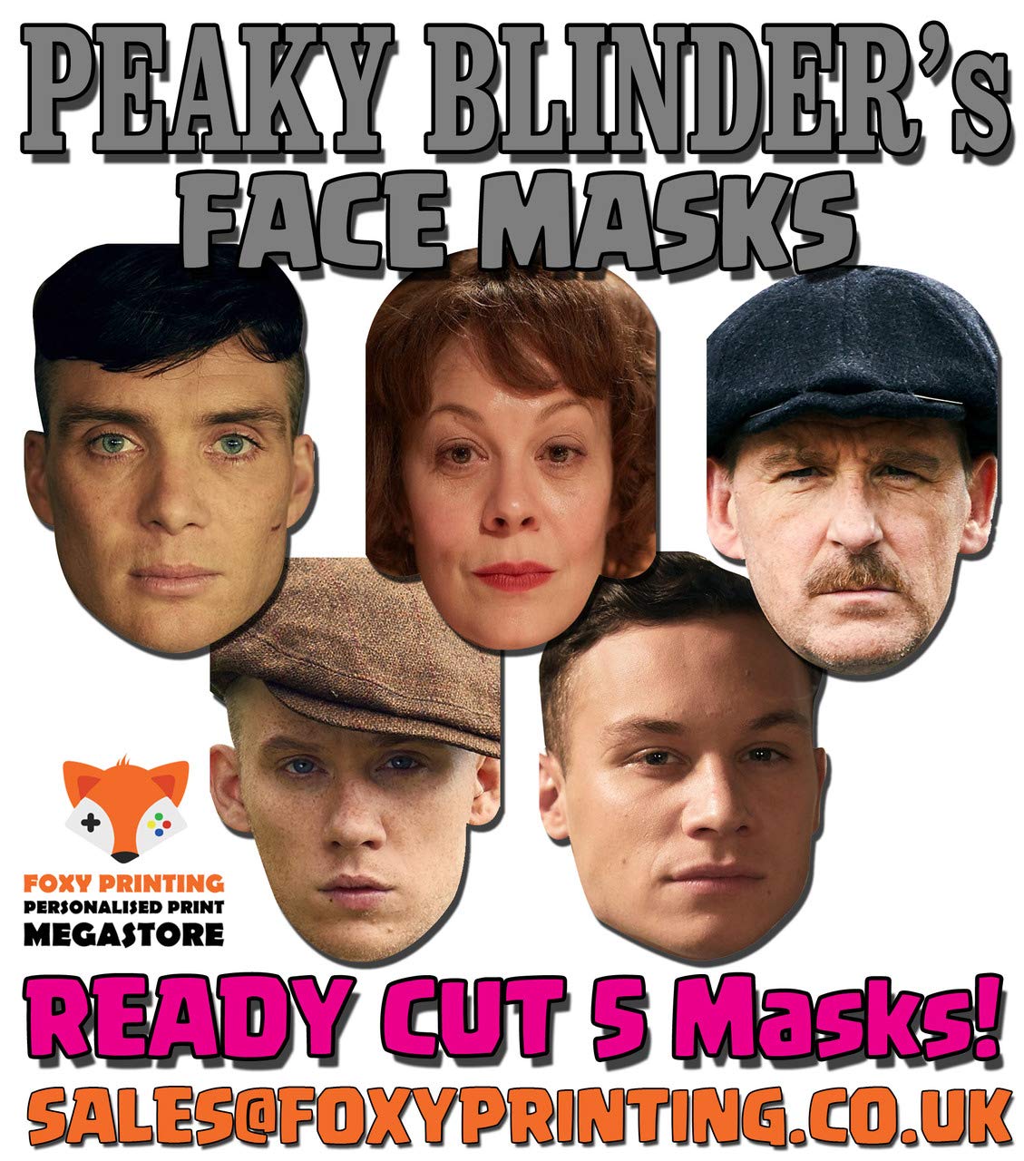 FoxyPrinting Peaky Blinders Celebrity Cardboard Party Face Mask Fancy Dresss PACK Tv Celebrity Cardboard Party Face Mask Fancy Dress