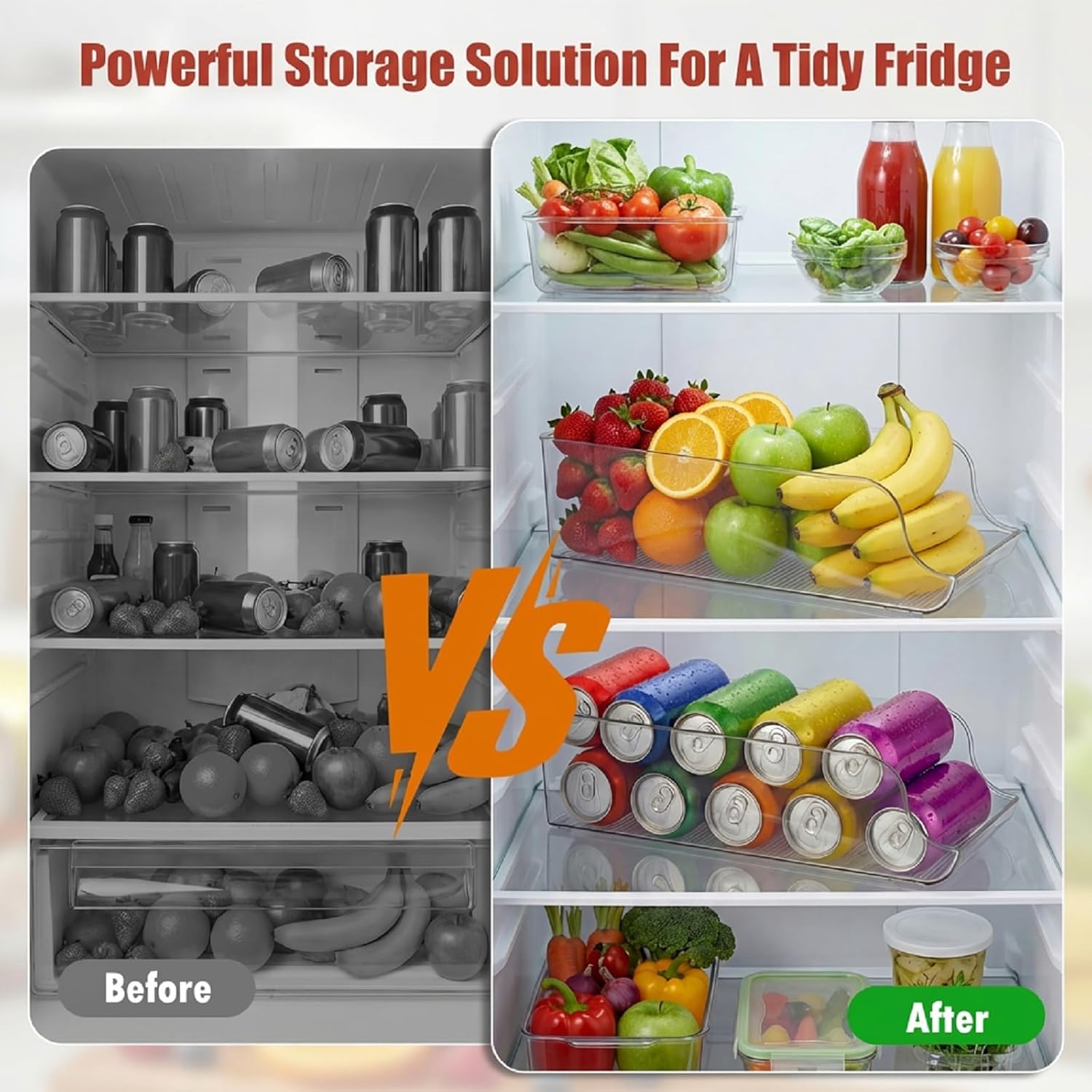 Soda Can Organizer for Refrigerator, Clear Drink Organizer for Fridge and Pantry - Double Layer Rolling Soda Dispenser for Pop Cans and Beverages (8PC)