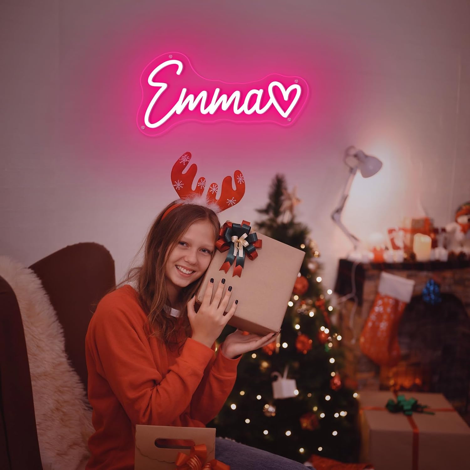 Emma Name Neon Sign14 in, Christmas Gifts for Kids Teens Girls Boys, Emma Neon Signs for Wall Decor, USB LED Dimmer Neon Lights for Bedroom Dorm Room Birthday Gift - Image 2
