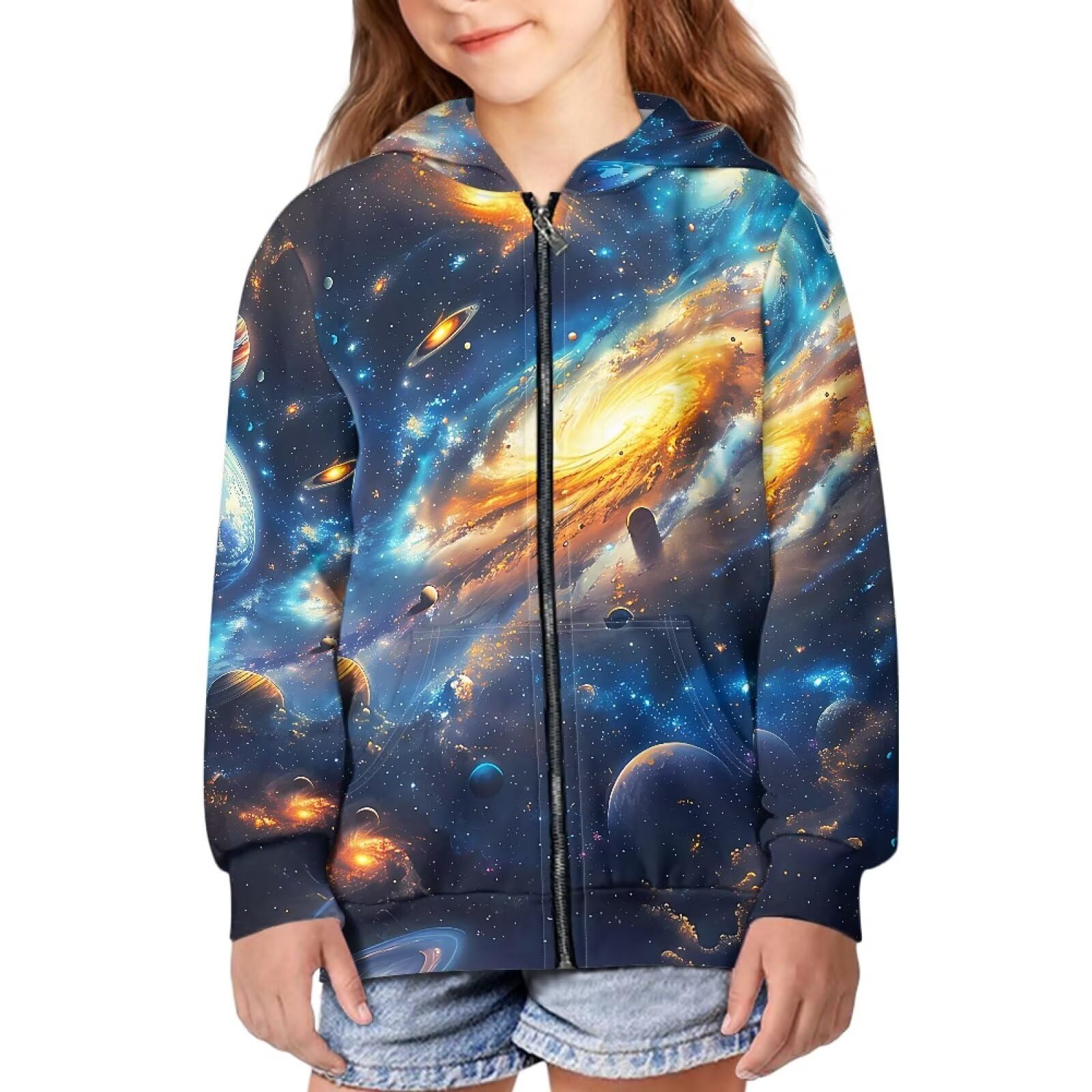 Unisex Zipper Sweatshirt Boys Girls Hooded with 2 Pocket Pullover Hoodies for 6-16Y Kids