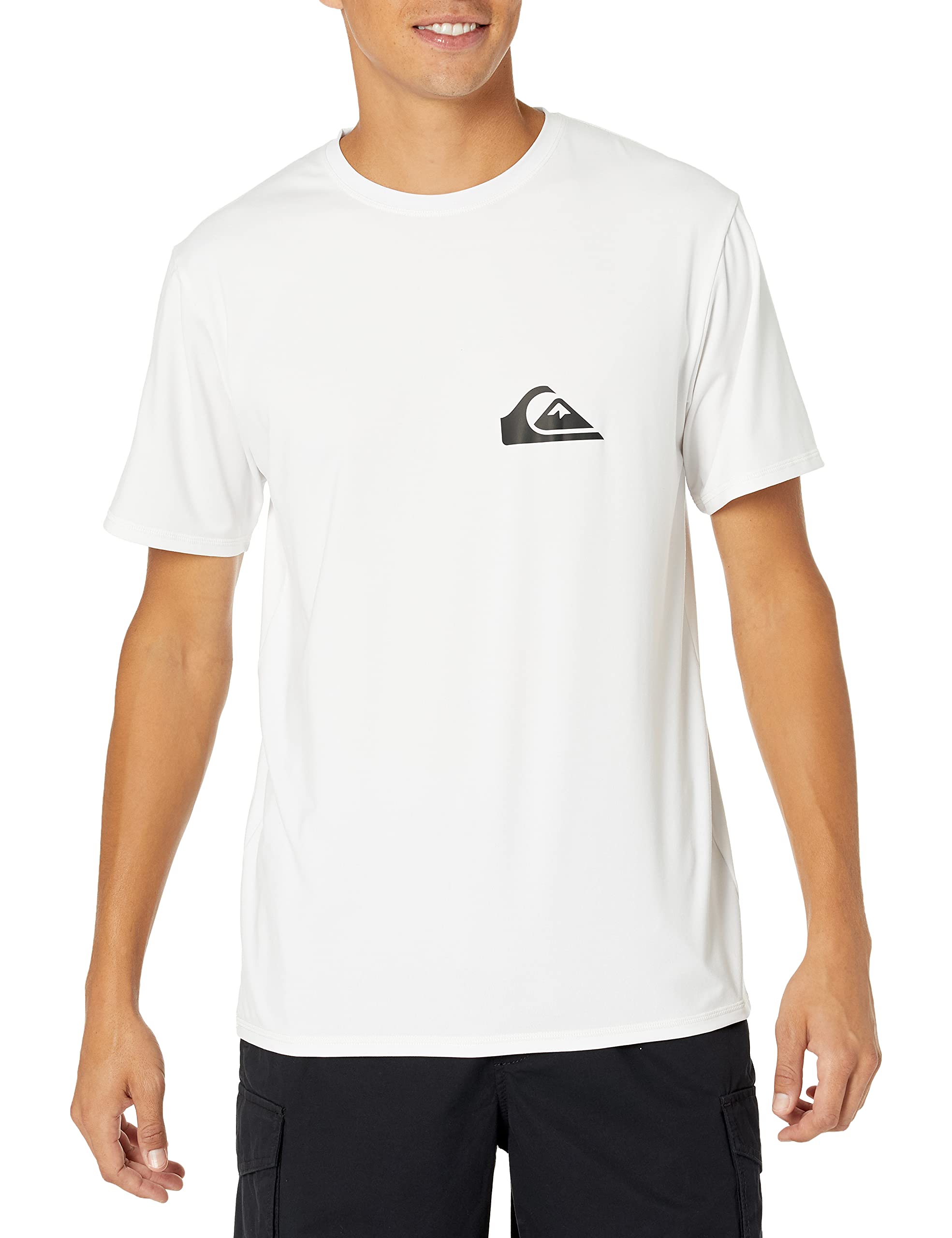 Quiksilver mens Solid Streak Short Sleeve Rashuguard Upf 50 Sun Protection Surf Rash Guard Shirt, White/Black, Medium US