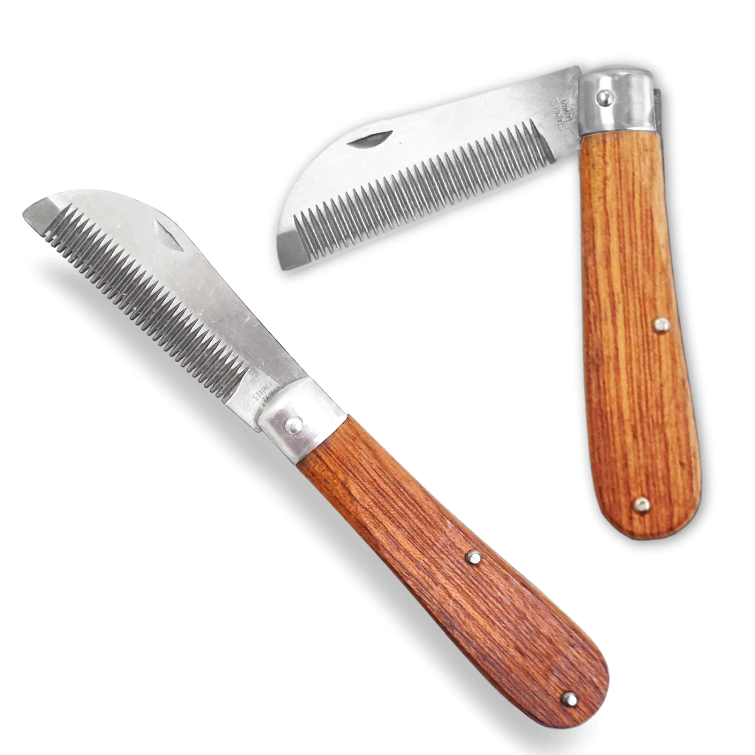 Cuchillo para crines de caballo, longitud de 18 cm, mango de madera resistente, plegable, acero inoxidable, mango de madera