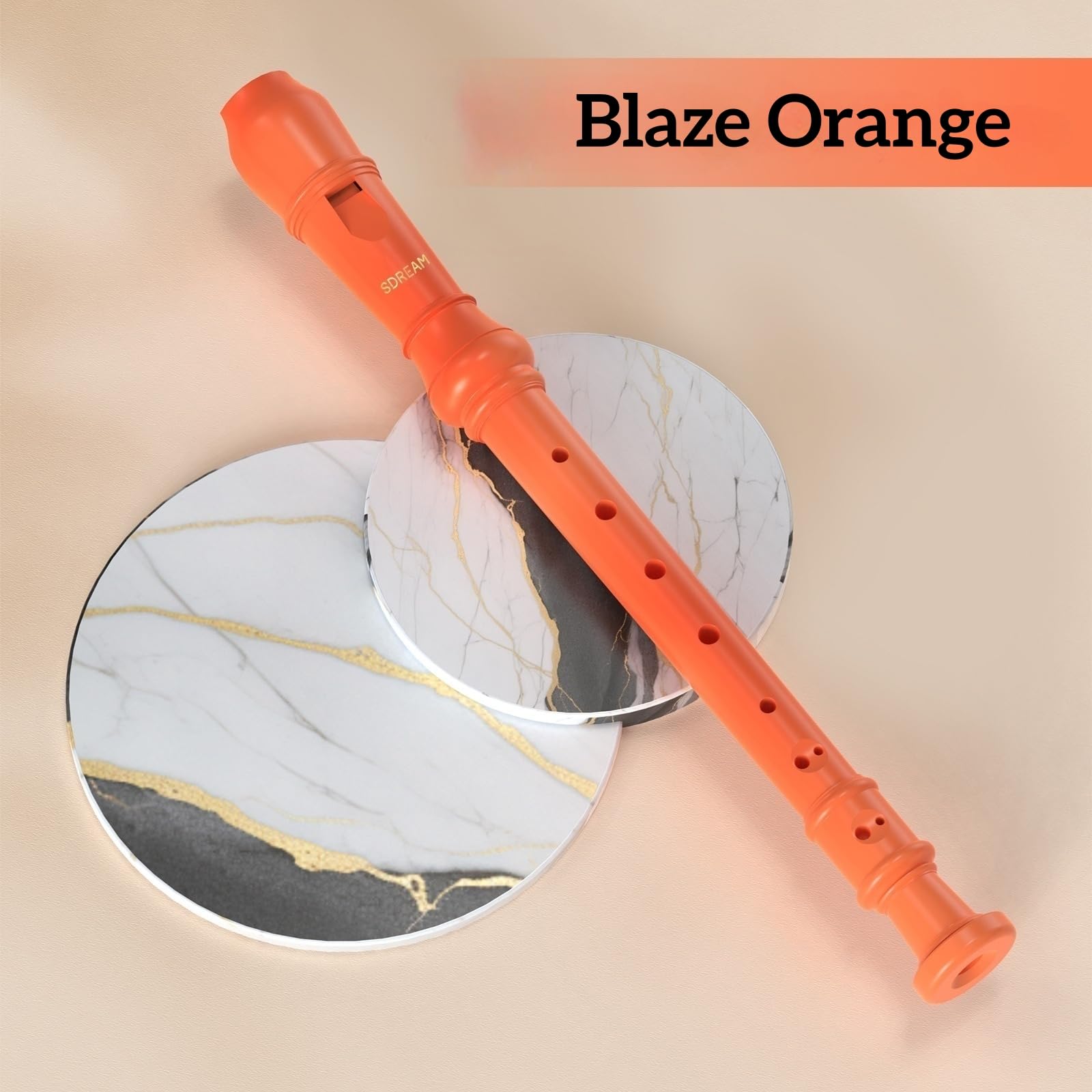 SDREAM Sopran-Blockflöteninstrument für Anfänger und Schüler, mit Reinigungsstab und Ledertasche, Orange
