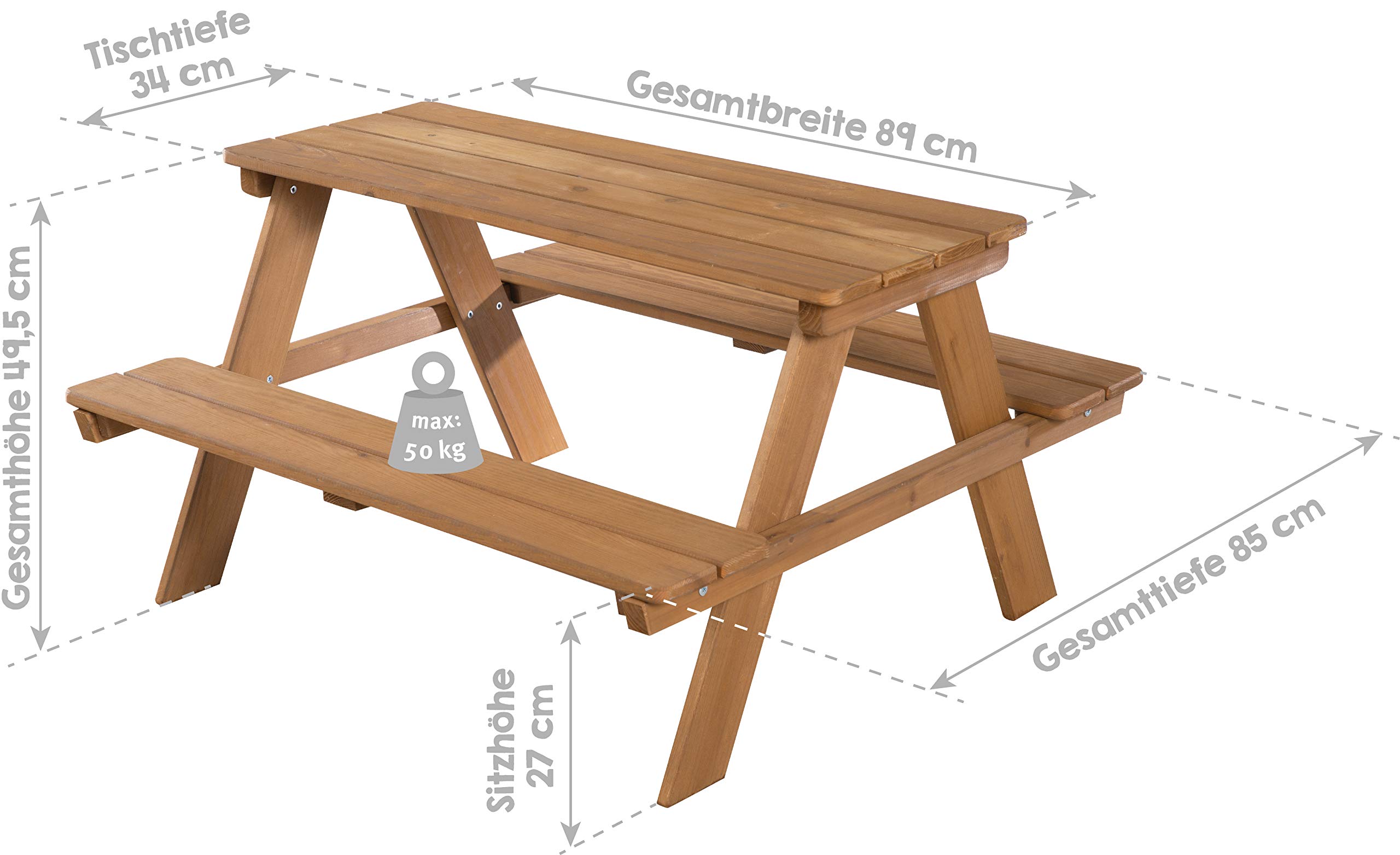 roba Kinder Outdoor+ Sitzgruppe Picknick 4 Plätze Garten Sitzgarnitur wetterfestes Massivholz Teak