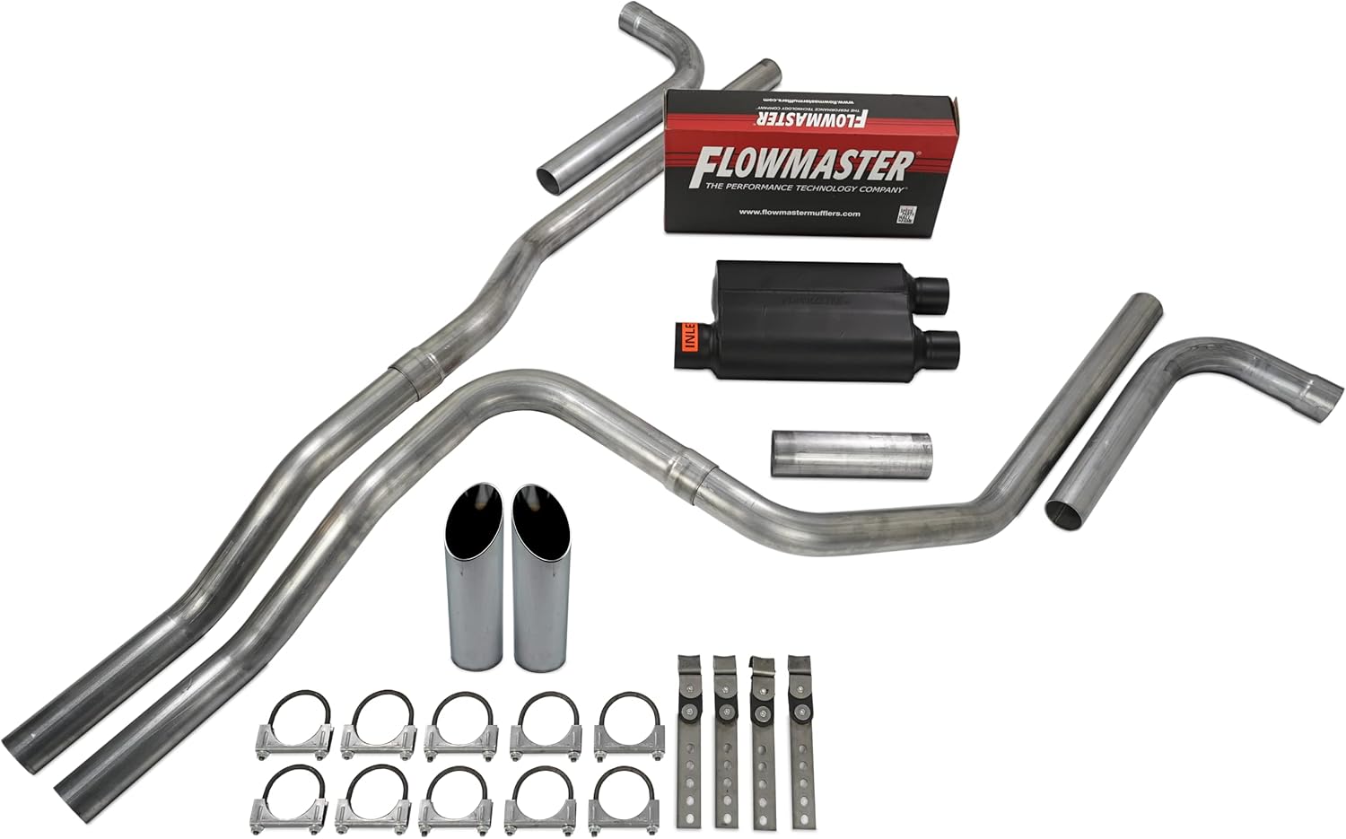 Truck Exhaust Kits- Cat-back 2.5" Dual Exhaust Kit with Flowmaster 40 Delta Flow and Side Exit Slash Cut Tips