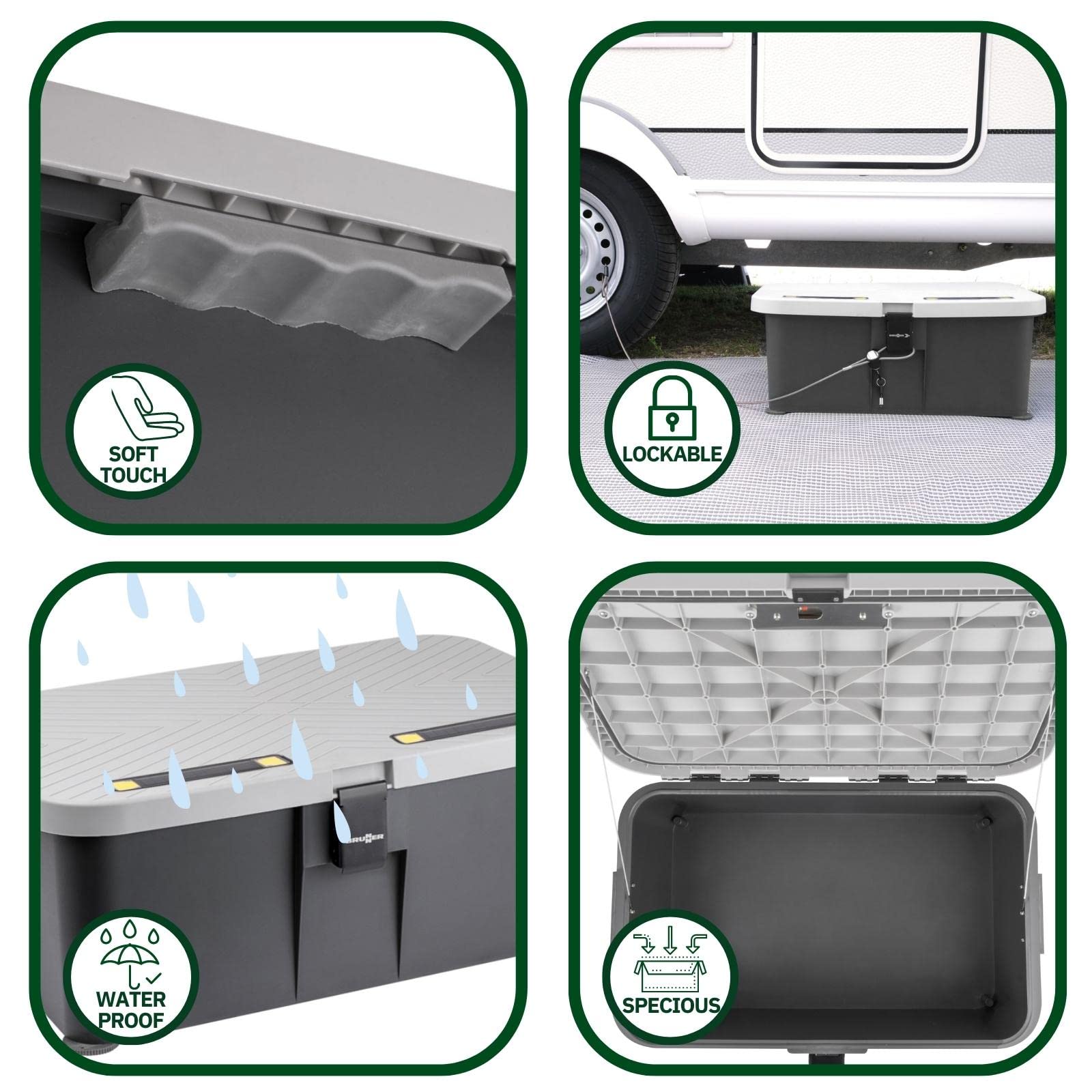 BRUNNER: 2-in-1 Camping Trittstufe; Aufbewahrungsbox für Wohnmobil & Wohnwagen (24-cm hoch), Steighilfe BOXSTEP - rutschfest, Wasserdicht, Beleuchtet; Belastbar bis 150-kg