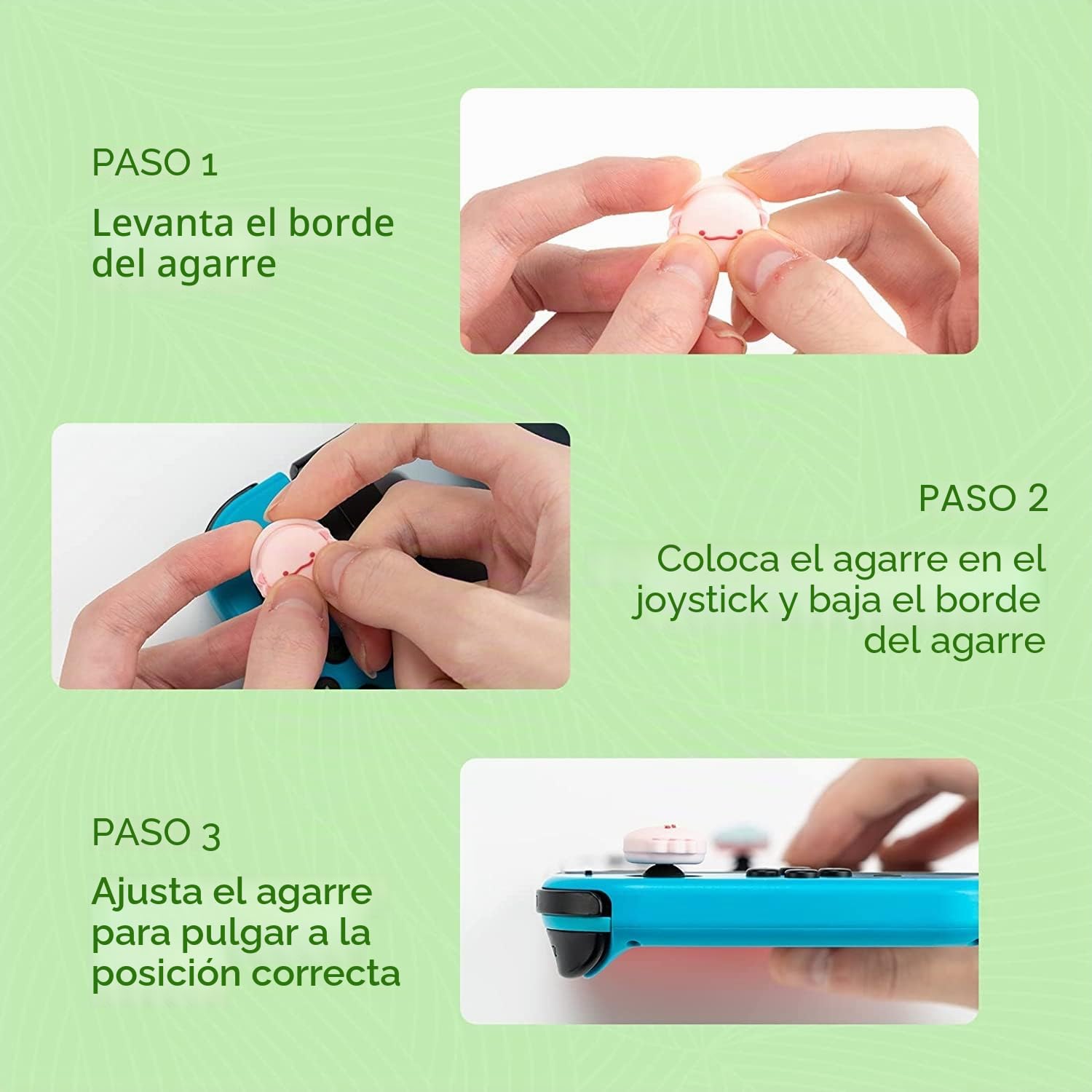 GeekShare Lindas tapas de silicona para el pulgar Joycon, funda para joystick compatible con Nintendo Switch/OLED/Switch Lite, 4 unidades, dinosaurio y ajolote