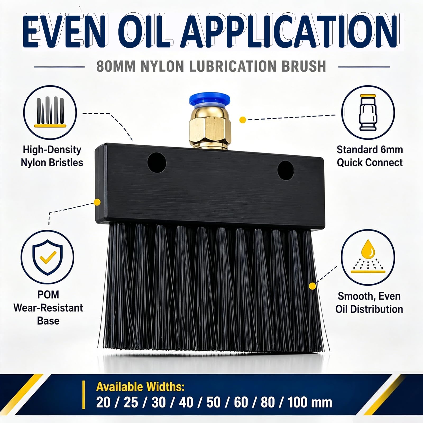 Juego de cepillos de lubricación de cadena industrial, 10 rieles guía aplicadores de aceite de nailon, 25-100 mm para mantenimiento de maquinaria