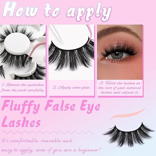 Miniatura 7 de Losha Pestañas postizas, paquete de 10 pares, pestañas postizas de visón sintético, hechas a mano, dramáticas, largas, gruesas, suaves,