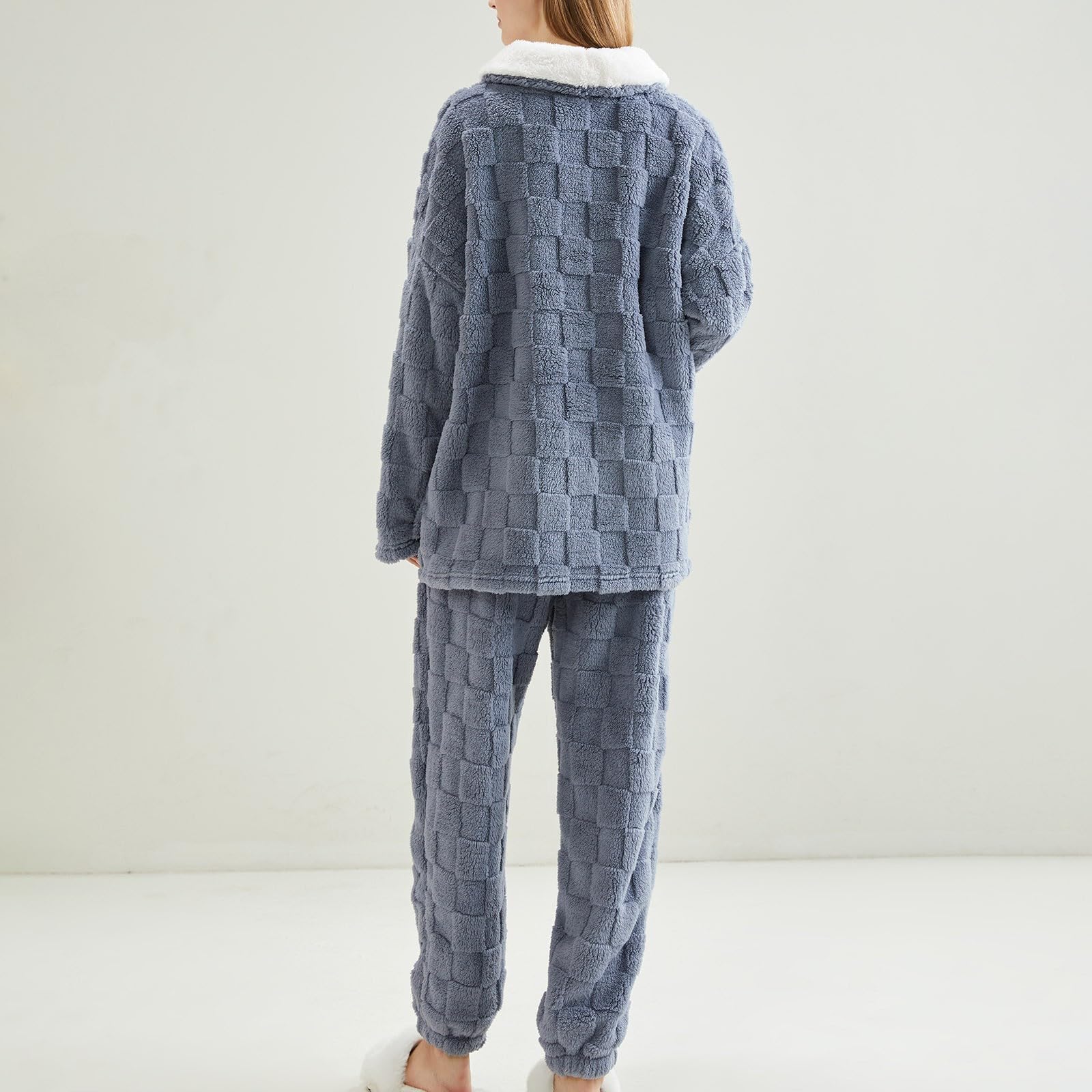 Pijama largo para mujer, mullido, mullido, pantalones de pijama, conjunto de ropa de dormir, con botones, cuello de camisa, traje de ocio, ropa de noche, camiseta ligera de manga larga,