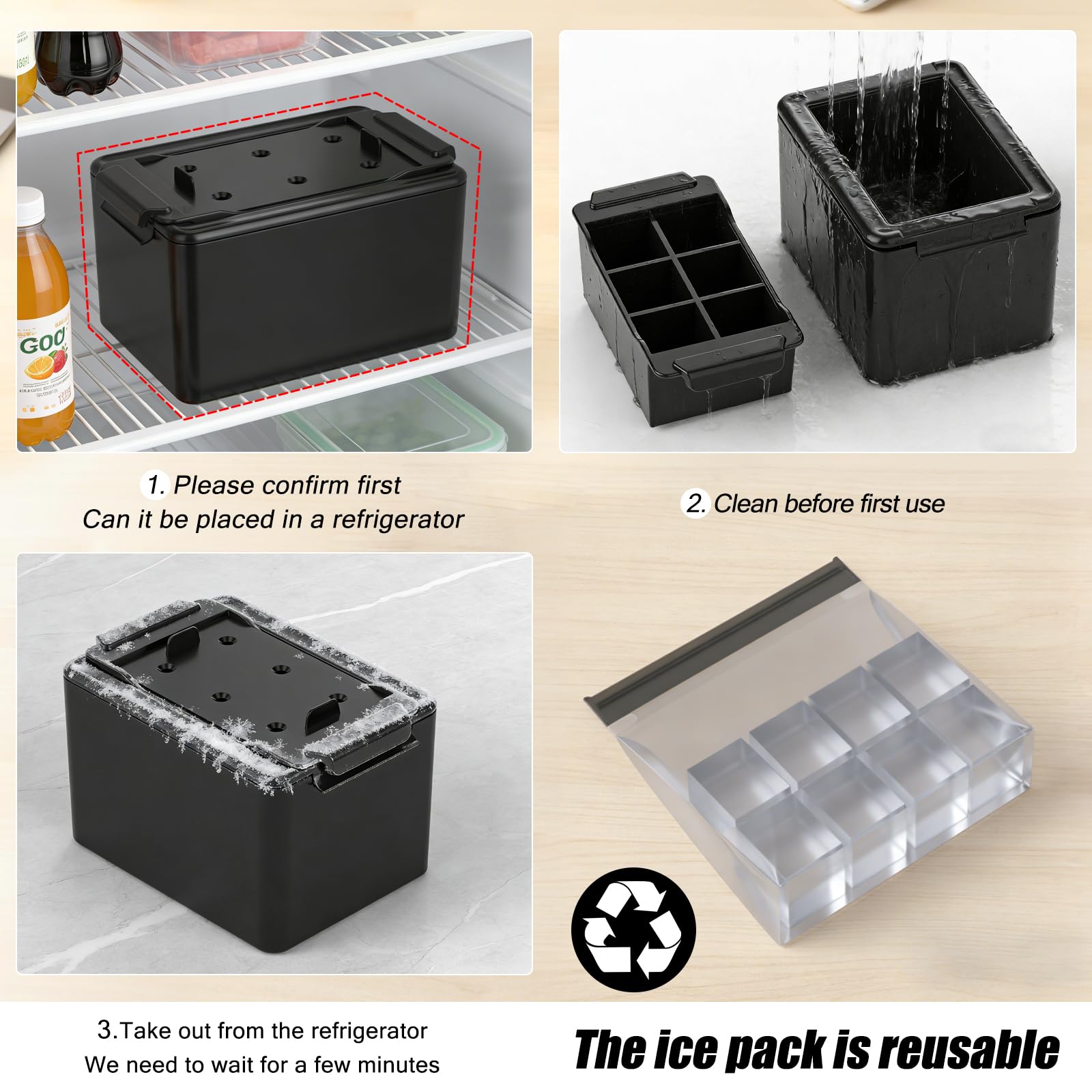 Moule à glaçons géant en silicone transparent pour whisky, fête, boissons, glaçons de 15,2 x 4,8 cm pour cocktail, bac à glaçons transparent avec sac de rangement